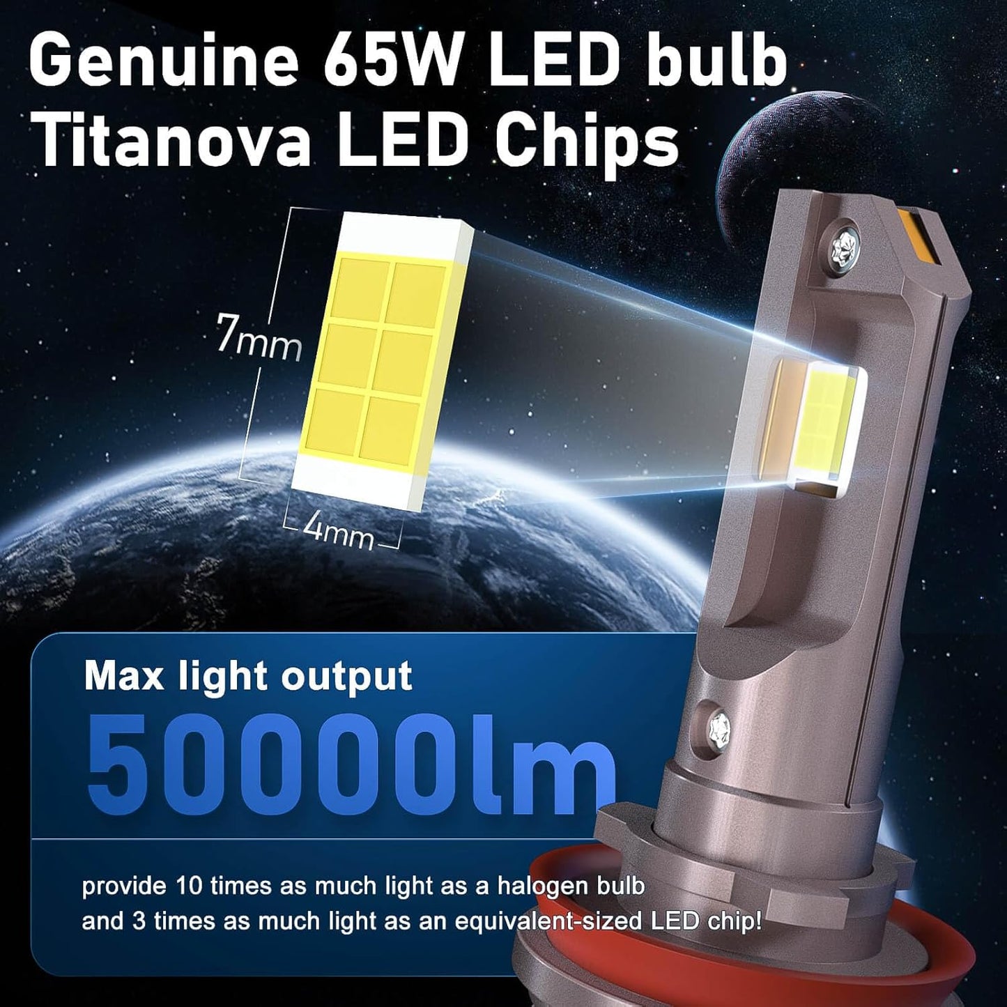 HIKARI WINGS 9005 Foglight Bulbs, 50000LM Super Bright, 6000K Cool White HB3 Light Bulbs, IP68 Waterproof, Pack of 2