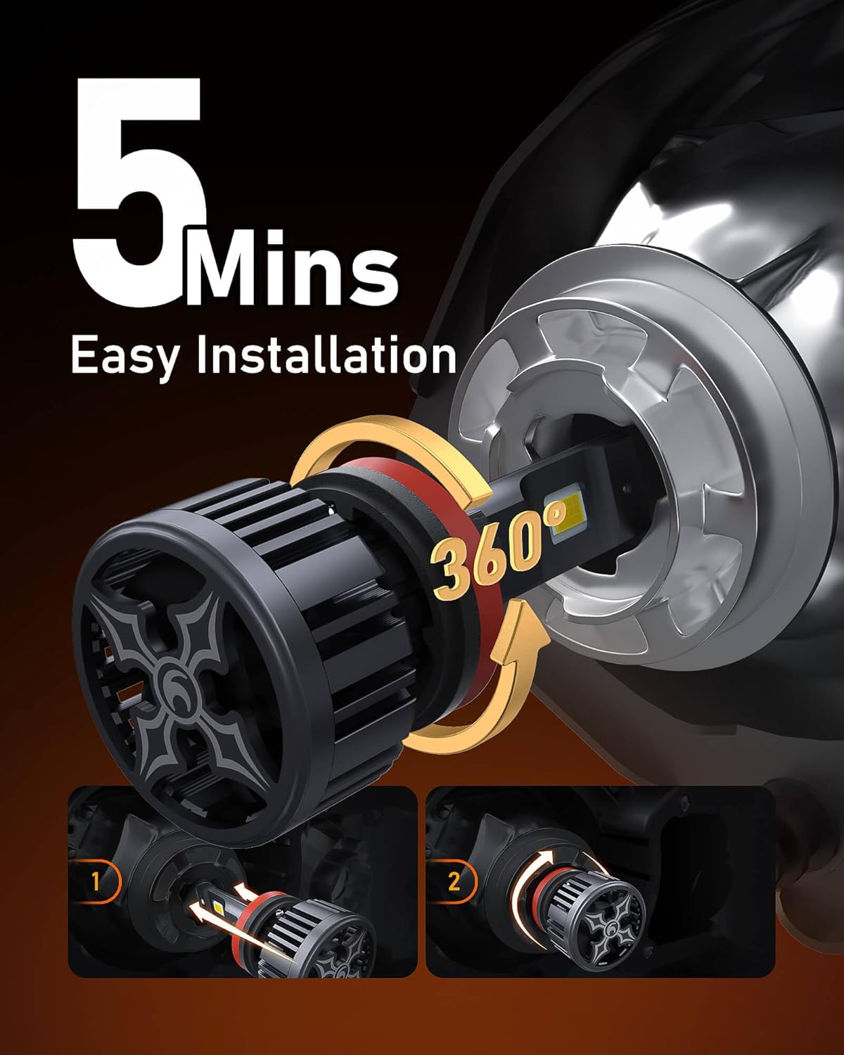 Hikari 2025 25000LM H7 Fog light, 45W Pure White 6000k Bulbs, Plug & Play IP68 Waterproof Pack of 2