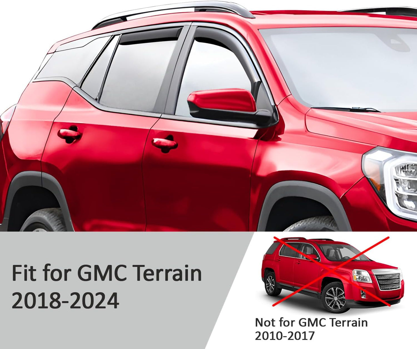 Voron Glass in-Channel Extra Durable Rain Guards for GMC Terrain 2018-2024, Window Deflectors, Vent Window Visors, 4 Pieces - 200255