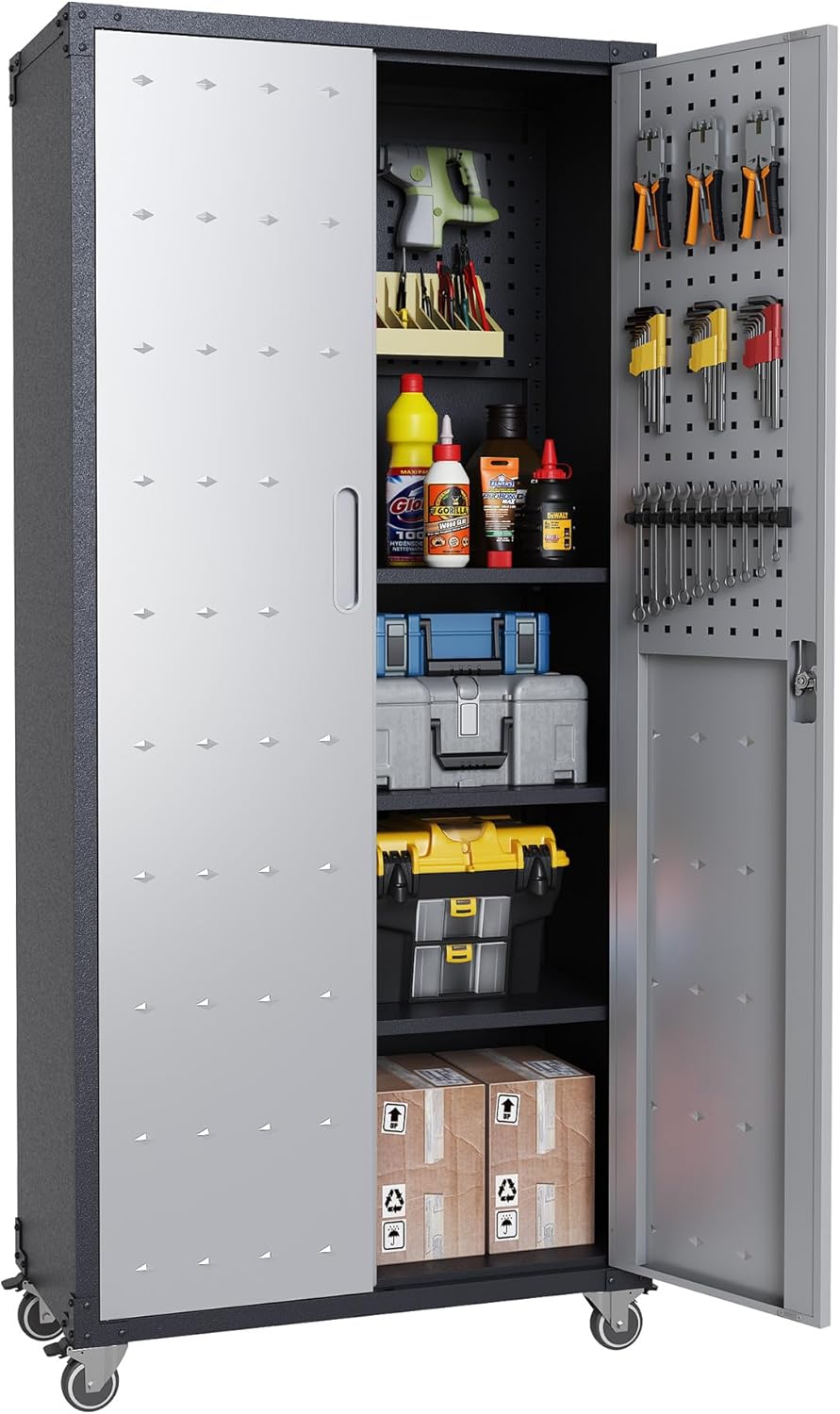 Metal Garage Storage Cabinet with Wheels,Locking Rolling Tool Cabinet with Drawers and Shelves for Home, Office, Garage & Workshop