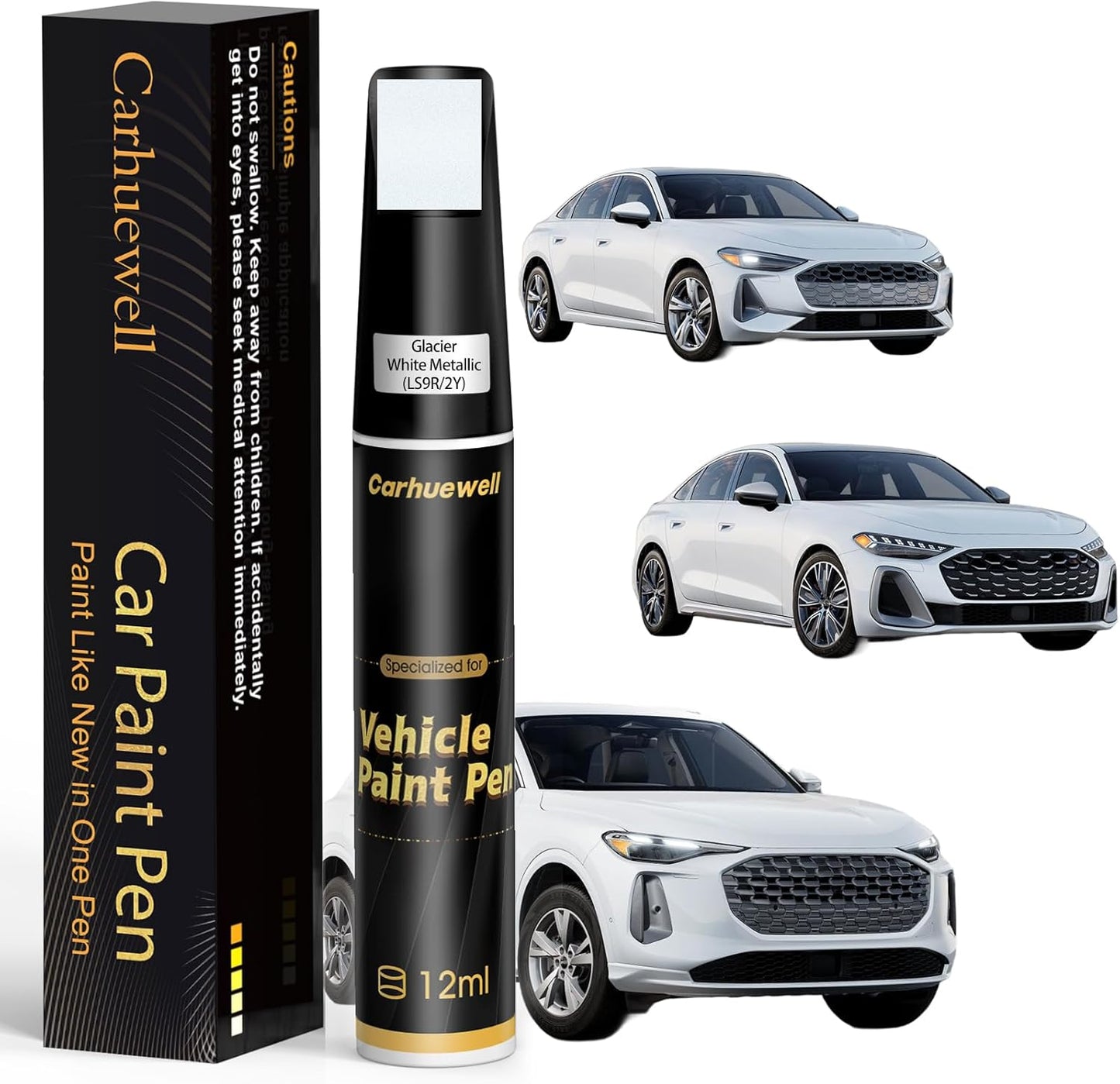 (LS9R/2Y) Glacier White Metallic Touch Up Paint Compatible with Audi, Exact Match Car Paint Pen Automotive Scratch Repair Remover Kit Quick & Easy Solution for Vehicle Chips and Nicks