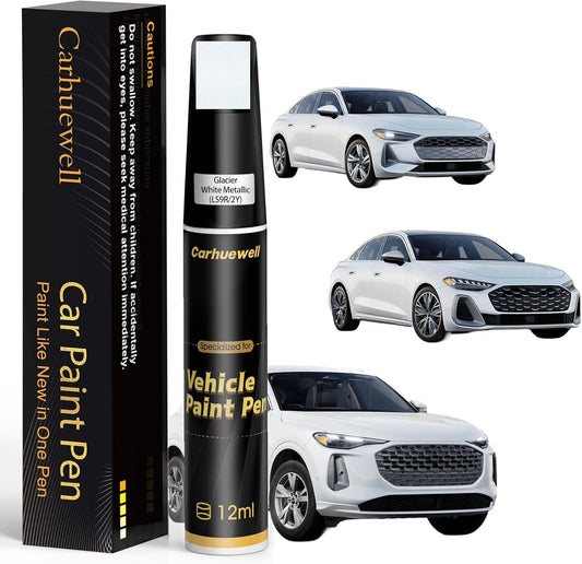 (LS9R/2Y) Glacier White Metallic Touch Up Paint Compatible with Audi, Exact Match Car Paint Pen Automotive Scratch Repair Remover Kit Quick & Easy Solution for Vehicle Chips and Nicks