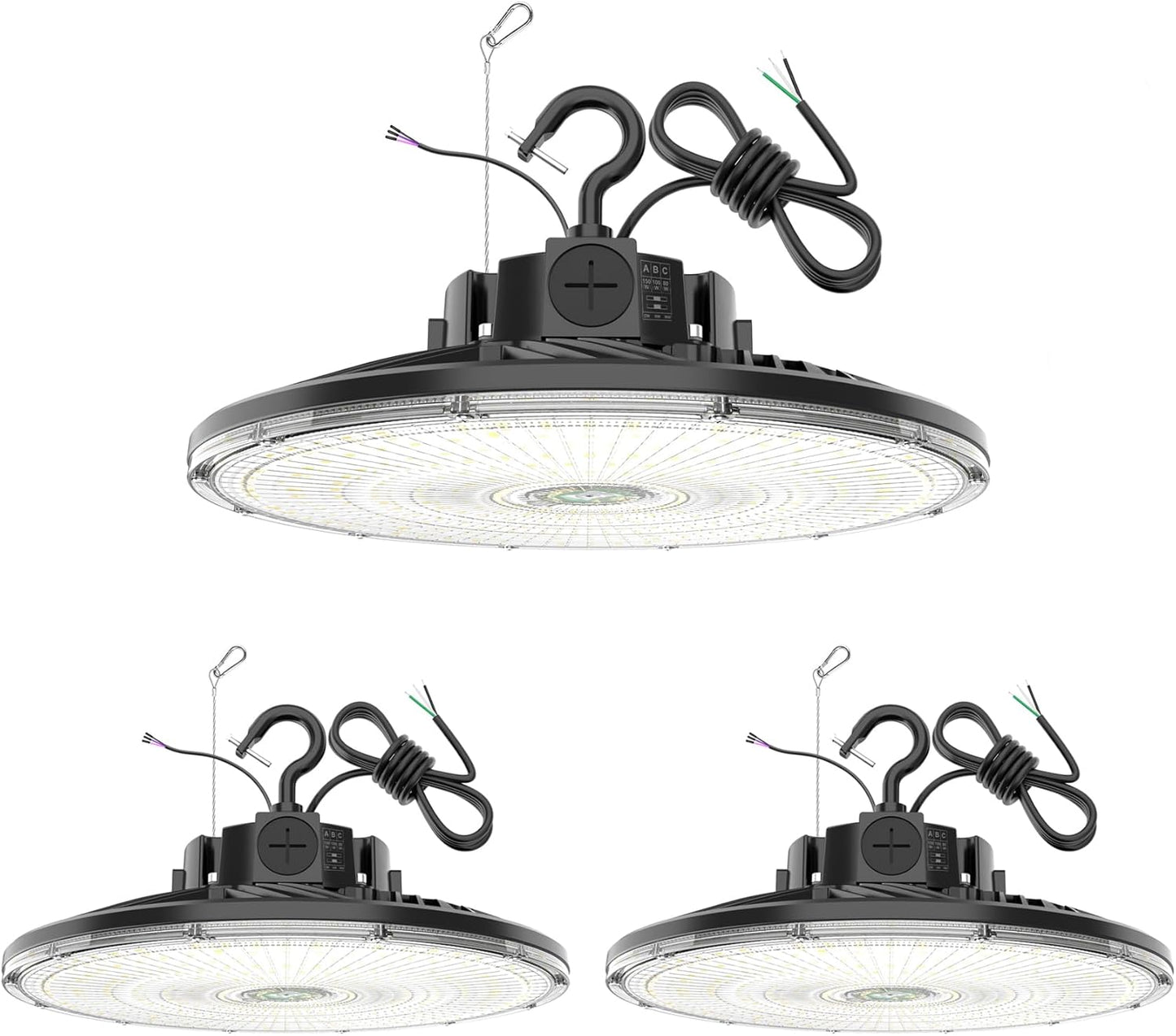 3 Pack 480V LED High Bay Light UL DLC Listed UFO Light 300W 240W 200W Adjustable, Dimmable High Bay LED Shop Lights 5000K Daylight, IP65 Commercial Bay Lighting for Warehouse Factory