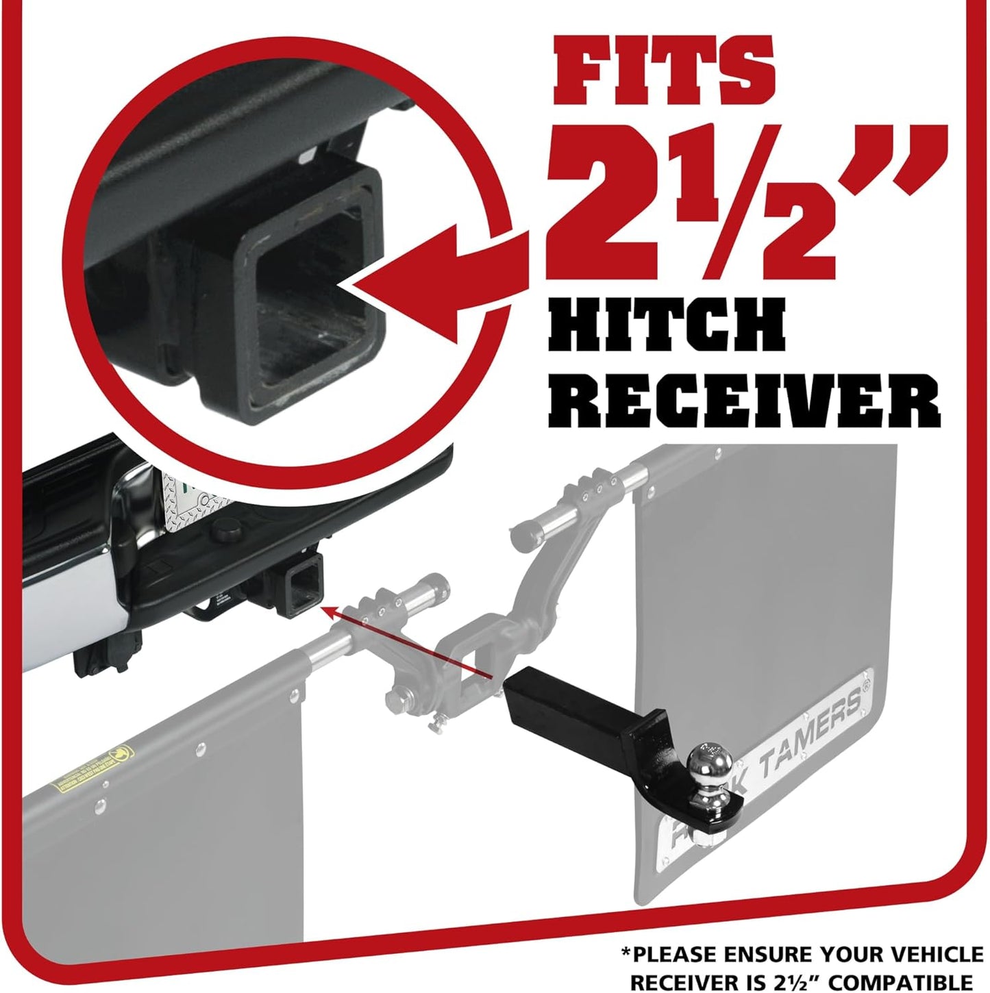 Rock Tamers 00110 - 2.5" Official Mudflap System - 2.5" Hitch Receiver - Hitch Mounted Mud Flaps to Protect What You Tow - Removeable and Adjustable-Black/Stainless Steel - 1 System