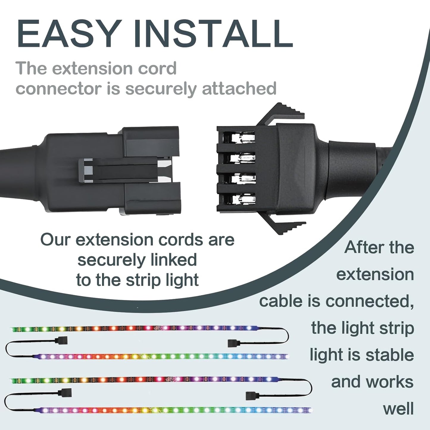 8 Pcs 4 Pin RGB Extension Cable RGB Wire for Motorcycle LED Light Underglow Kit, Compatible with ATV Car Trucks Rock Lights & Neon Strips (60 Inch)