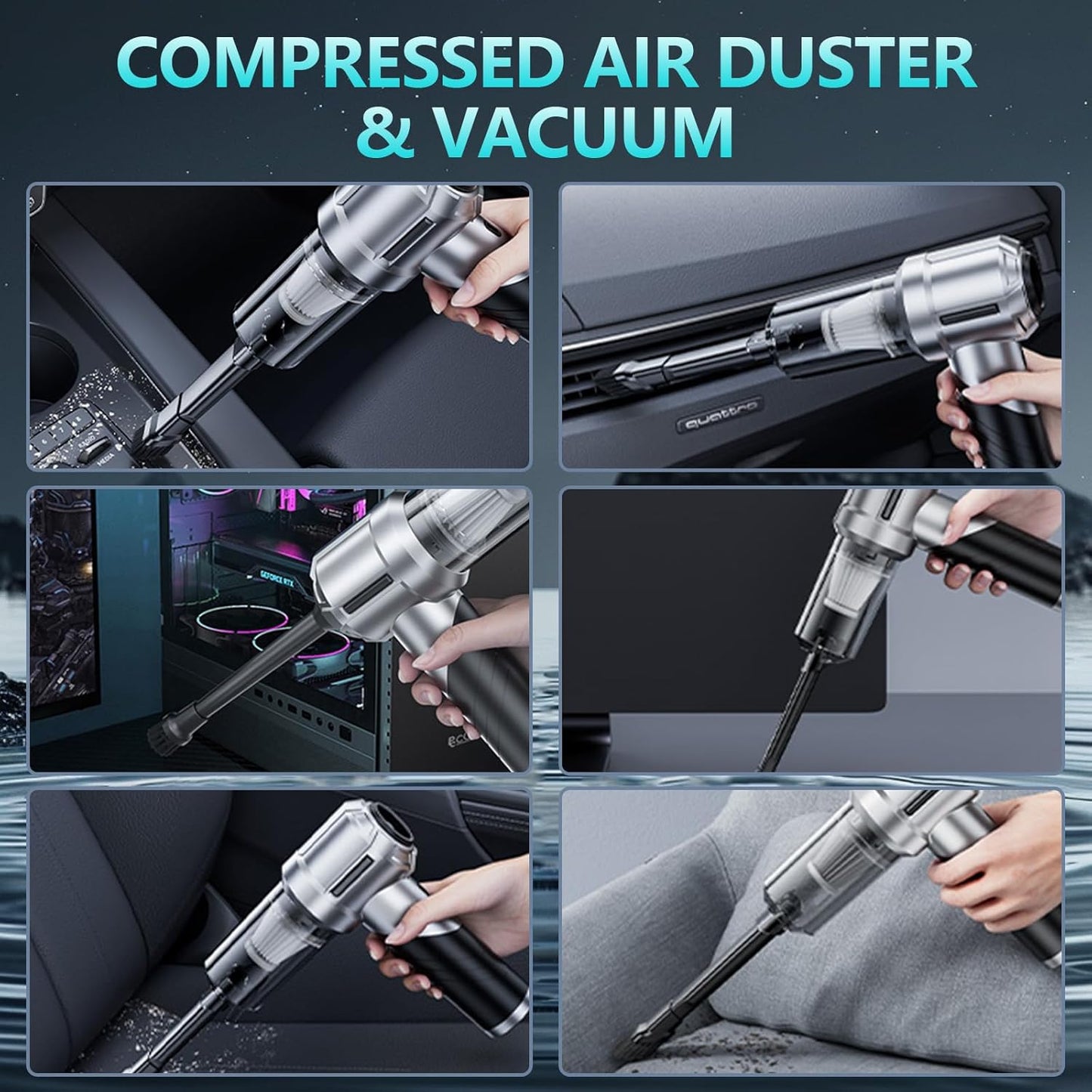 Portable Cordless Foldable 20000PA High Power Mini Vacuum Cleaner, 4-in-1 Compressed Duster & Air Blower & Pump, Hand Held Vacuum, Brushless Motor, for Car, Home, Office, Pet, Camping