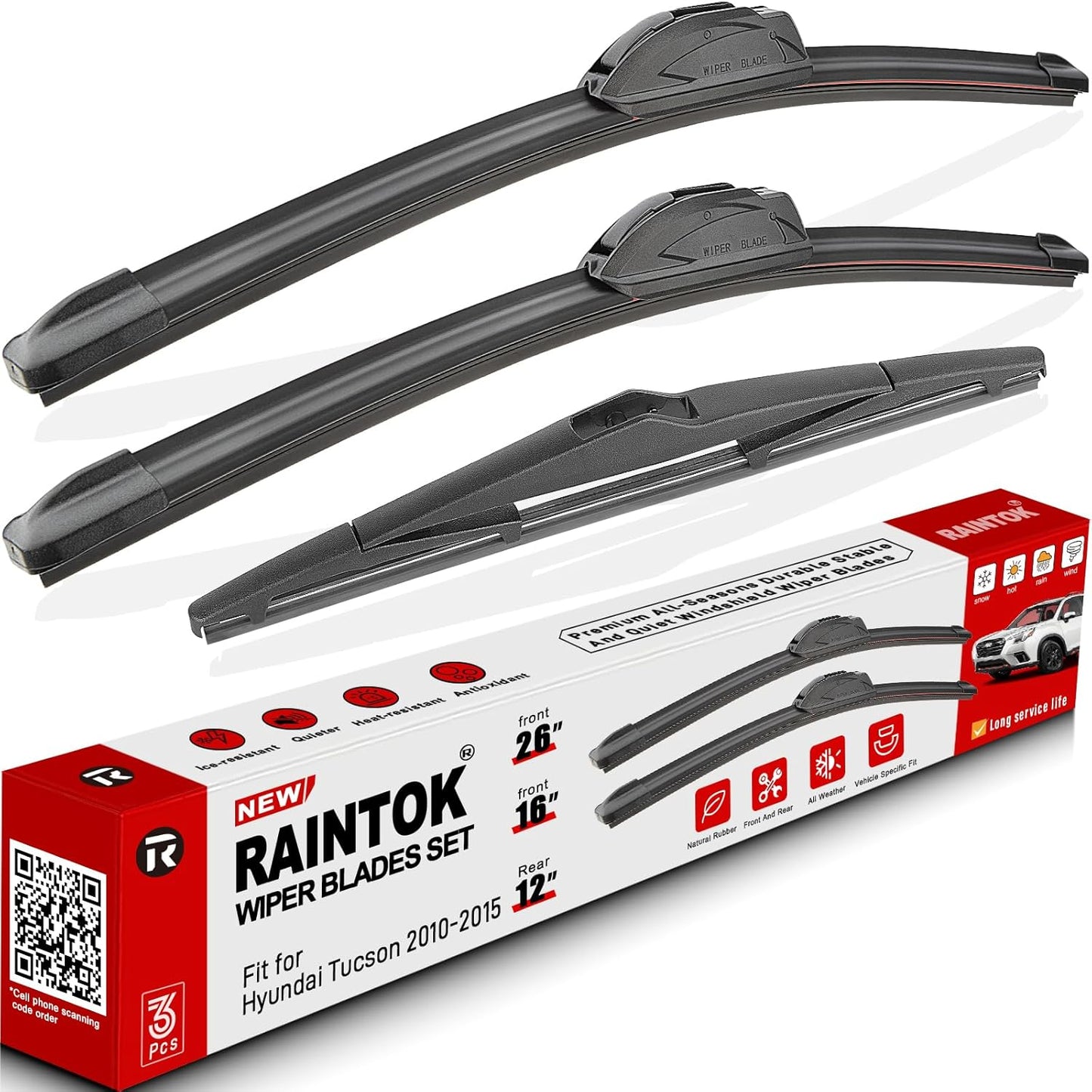 Windshield Wiper Blades Replacement for Hyundai Tucson 2010 2011 2012 2013 2014 2015 Original Factory Quality Front Rear Wipers Blade Set for My Car - 26" 16" 12" (Set of 3)