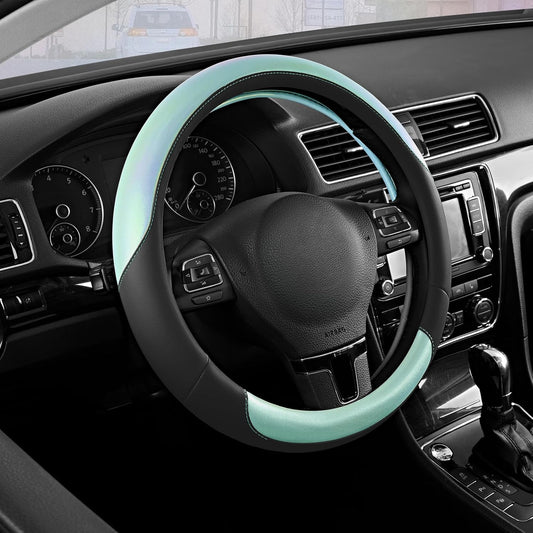 Road Comforts Steering Wheel Cover – Breathable Leather Steering Wheel Cover, Anti-Slip Grip, Universal Fit 14.5” to 15”, Heat & Cold Resistant for Cars, SUVs, and Trucks – Black & Light Blue