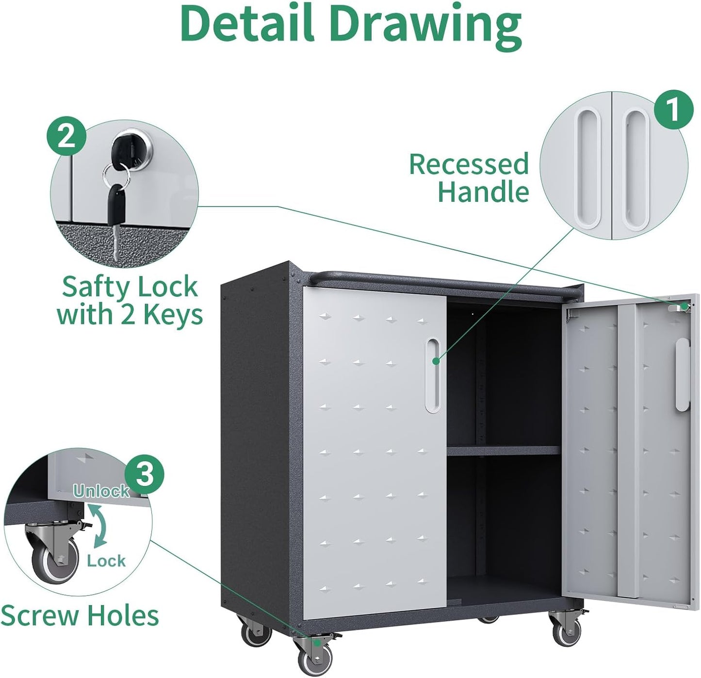 Metal Tool Cabinet,Garage Storage Cabinet System,Wall Cabinet & Locking Rolling Tool Cabinet with Doors and Adjustable Shelves,Steel Tool Cabinets for Home,Office (6 Pcs-StyleA, Black & Grey)