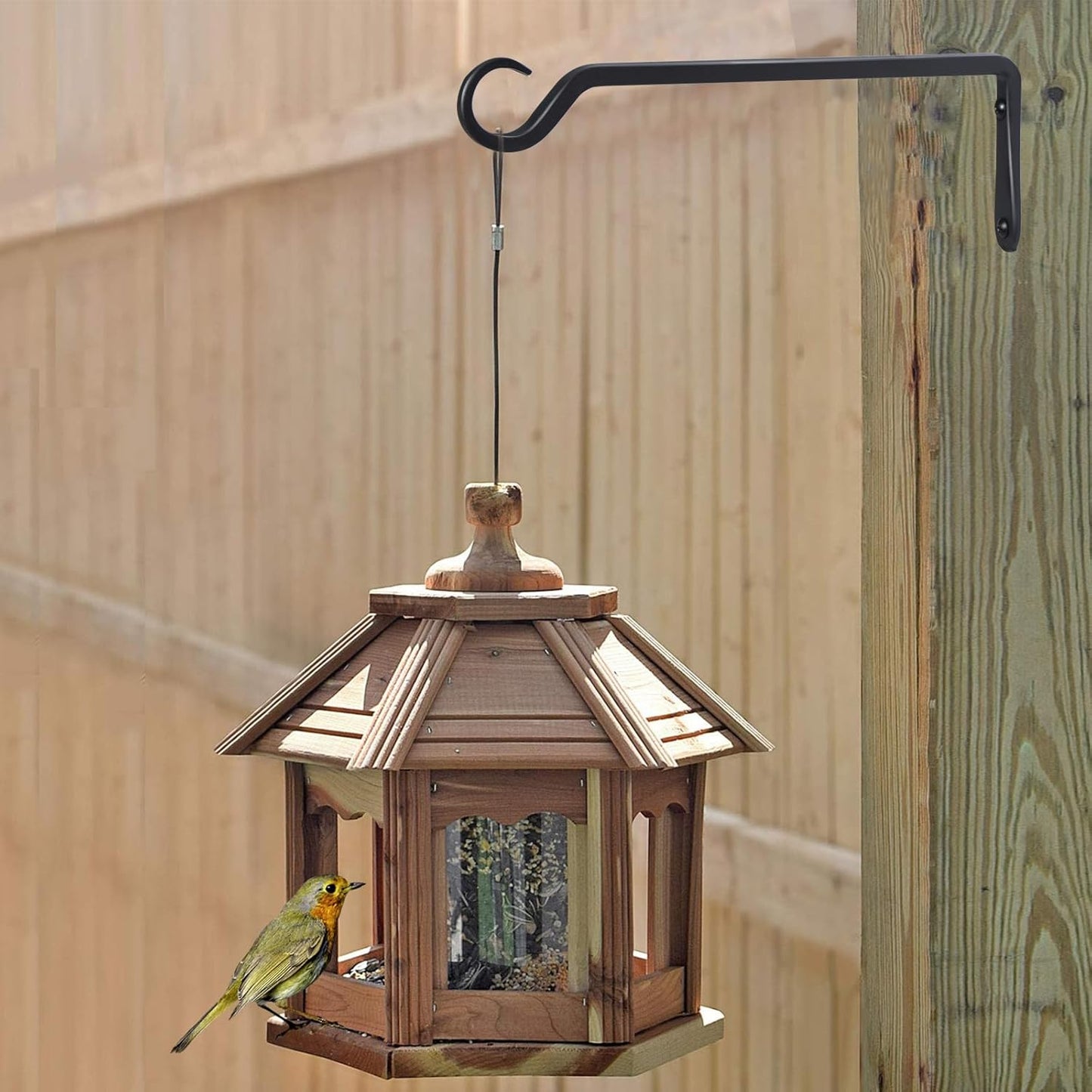 2 Pack Premium Forged Wall Hook, Sturdy Hanging Plant Bracket, Elegant Hook for Bird Feeders, Planters, Lanterns, Wind Chimes Indoor Outdoor, Upgrade Black, 12 Inch