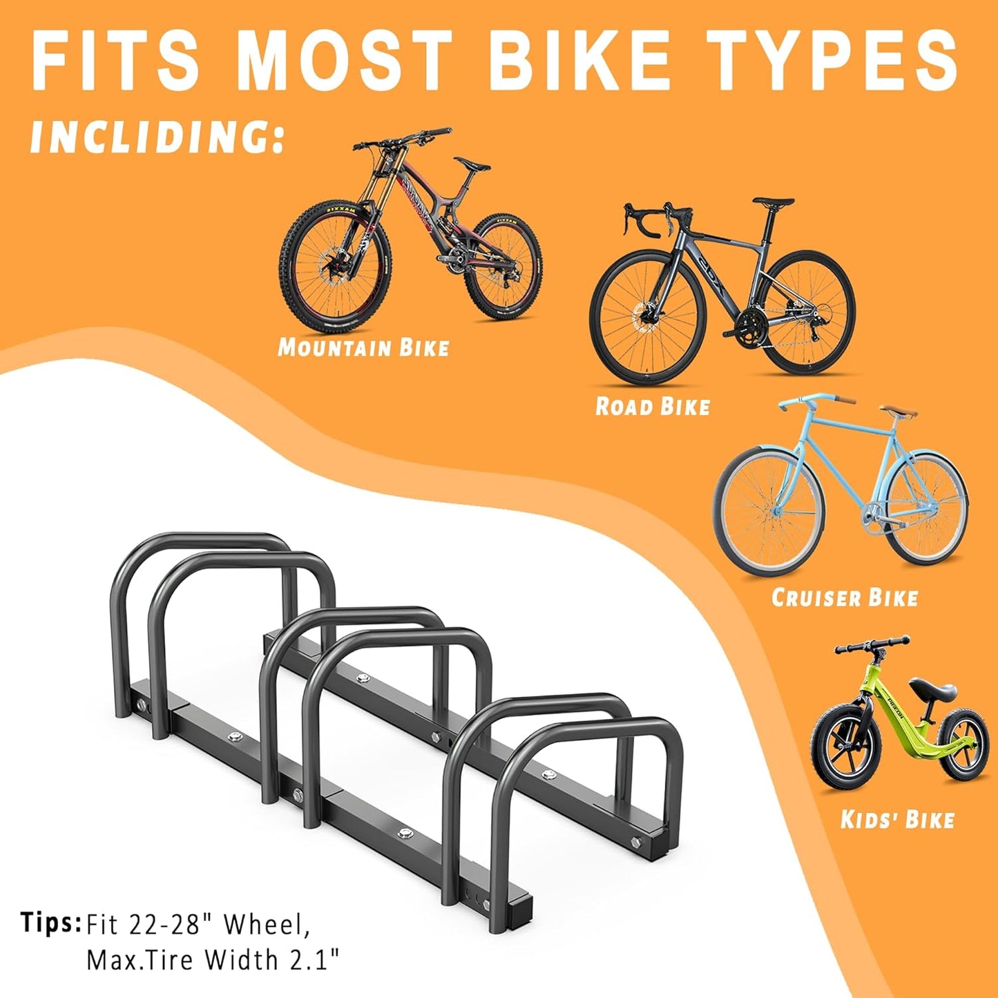 Ultrawall Bike Storage Rack for Garage, 3 Bikes Floor Bike Stand, Bicycle Parking Stand Rack for Indoor/Outdoor, Fit 22-28" Wheel Tire Width 2.1"