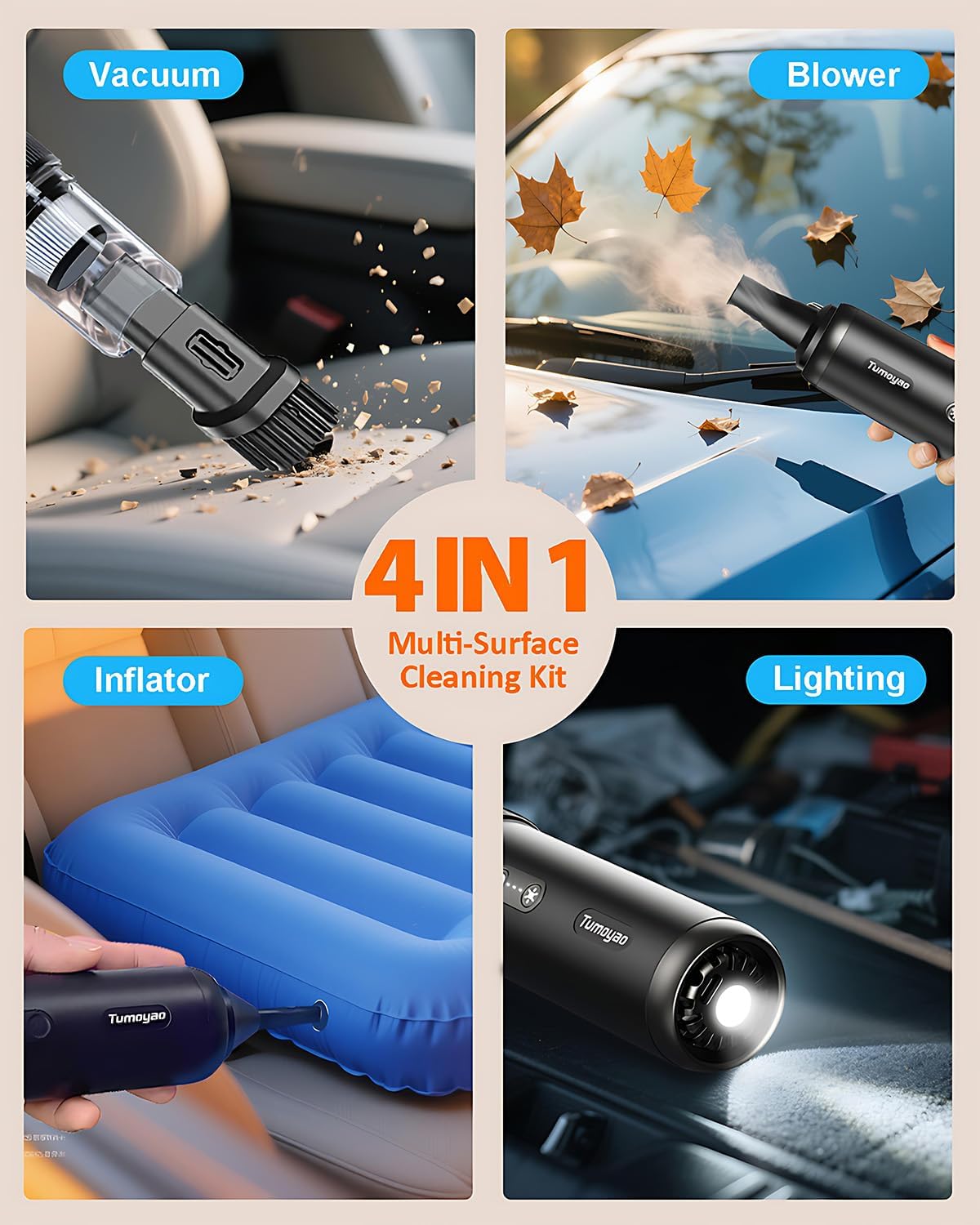 Car Vacuum Portable Cordless, 21000PA Handheld High Power Suction & Blower, Small Cordless Handheld Vacuum Cleaner for Car, Home, Office