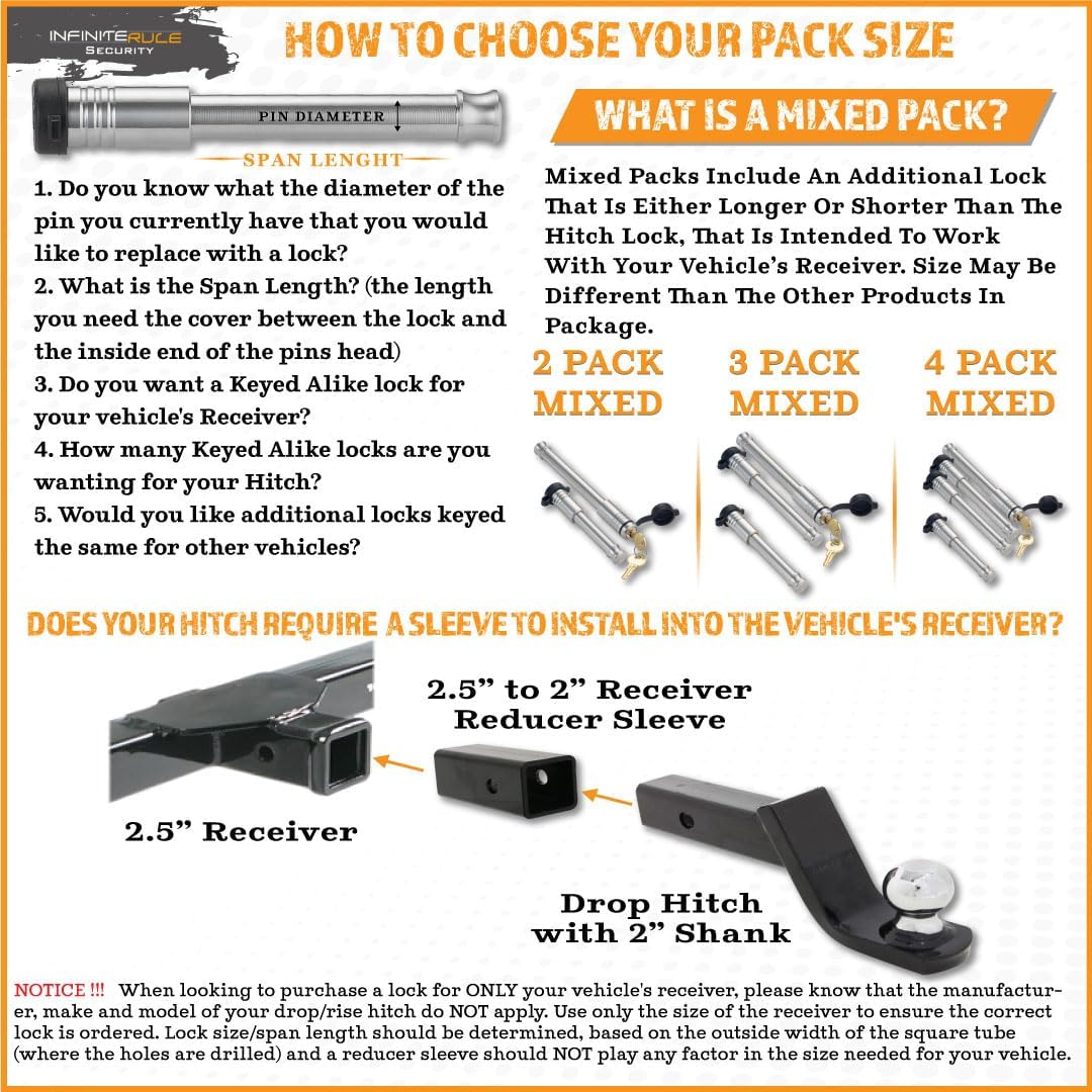 61450 | 2 Pack, Keyed Alike, Receiver Locks for 1.25" Receiver - Class I & II