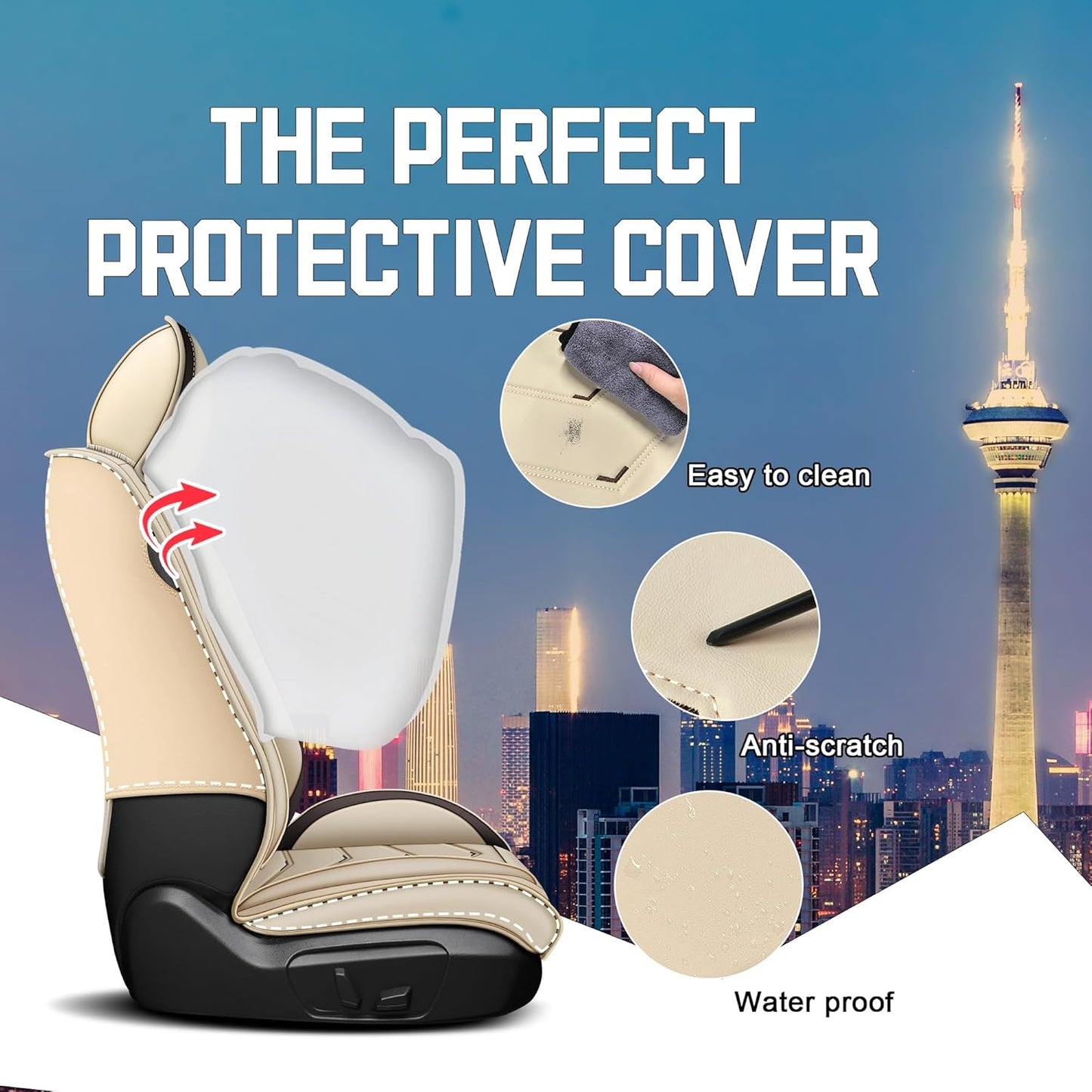 Car Seat Covers for Chrysler Pacifica 2004-2025, Stylish Sport Seat Cover, Premium Nappa Leather Car Seat Cover. Automobile Seat Covers Sets.(Standard 5 Seats/Beige)