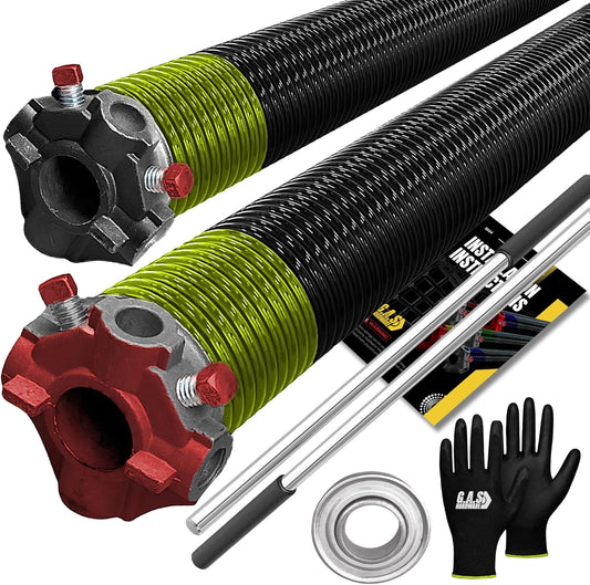 Garage Door Torsion Springs 207x2x20 Includes 1” Steel Bearing, Gloves, and Winding Bars for Left and Right Side of Garage Door Precision E-Coating 5-Year Warranty Minimum 30,000 Cycles (Pair)