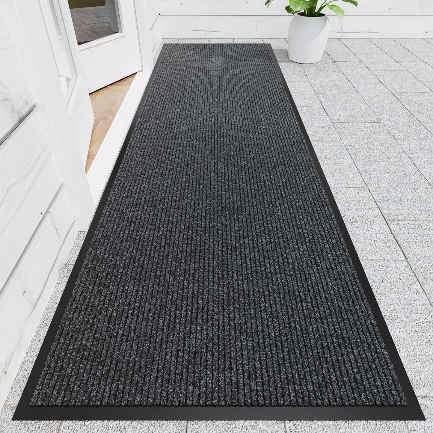 Front Door Mat, 3' x 10' Heavy Duty Indoor Outdoor Welcome Mat for Entryway, Commercial Entrance, Low Profile, Non-Slip, Durable Rubber Backing for Patio, Home