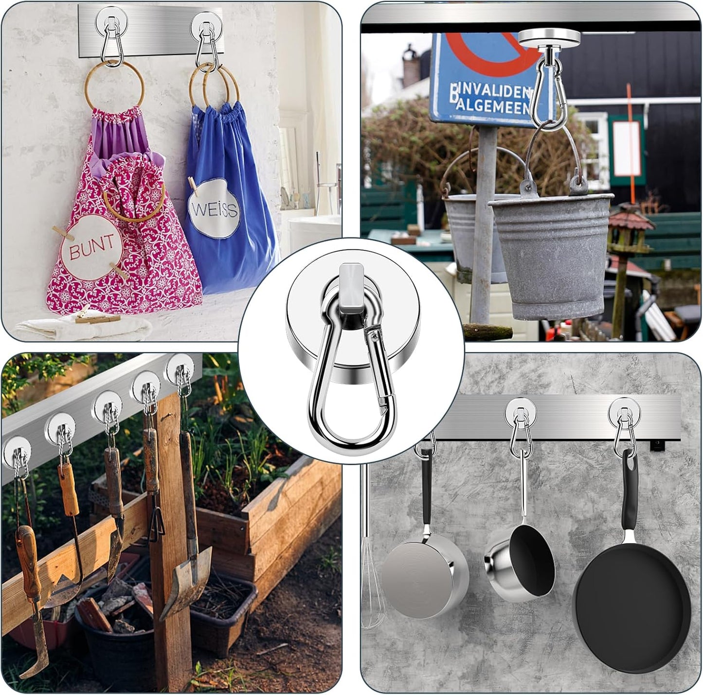 MIKEDE Magnetic Hooks Heavy Duty, 150LB Strong Swivel Neodymium Magnets with Magnetic Carabiner Hooks, Powerful Magnet Hooks for Hanging, Cruise Ship, Curtain, Home, Workplace - 6 Pack