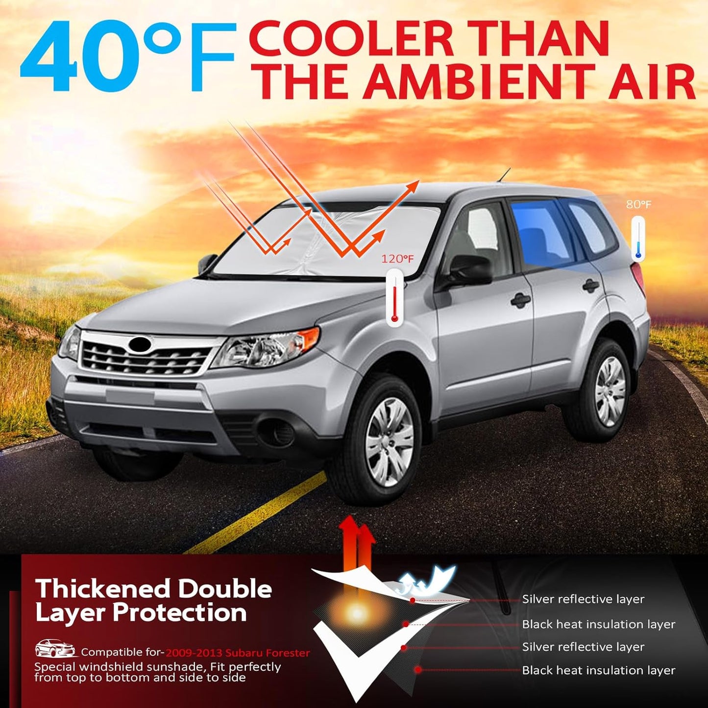 KAYZT Windshield Sun Shade for 2009-2013 Su-baru Forester Foldable Sunshade Front Window Custom Fit Car Accessories