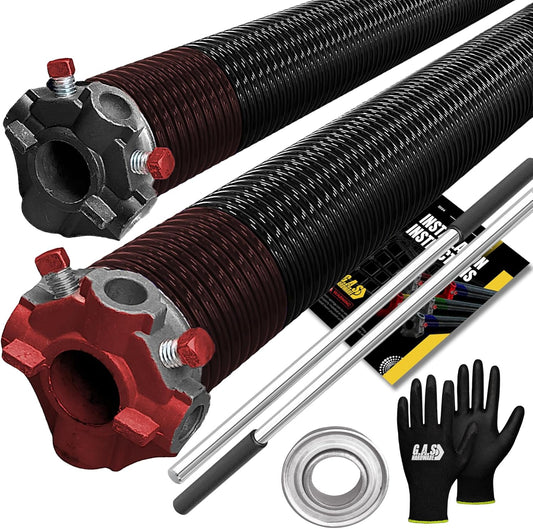 Garage Door Torsion Springs 234x2x27 Includes 1” Steel Bearing, Gloves, and Winding Bars for Left and Right Side of Garage Door Precision E-Coating 5-Year Warranty Minimum 30,000 Cycles (Pair)