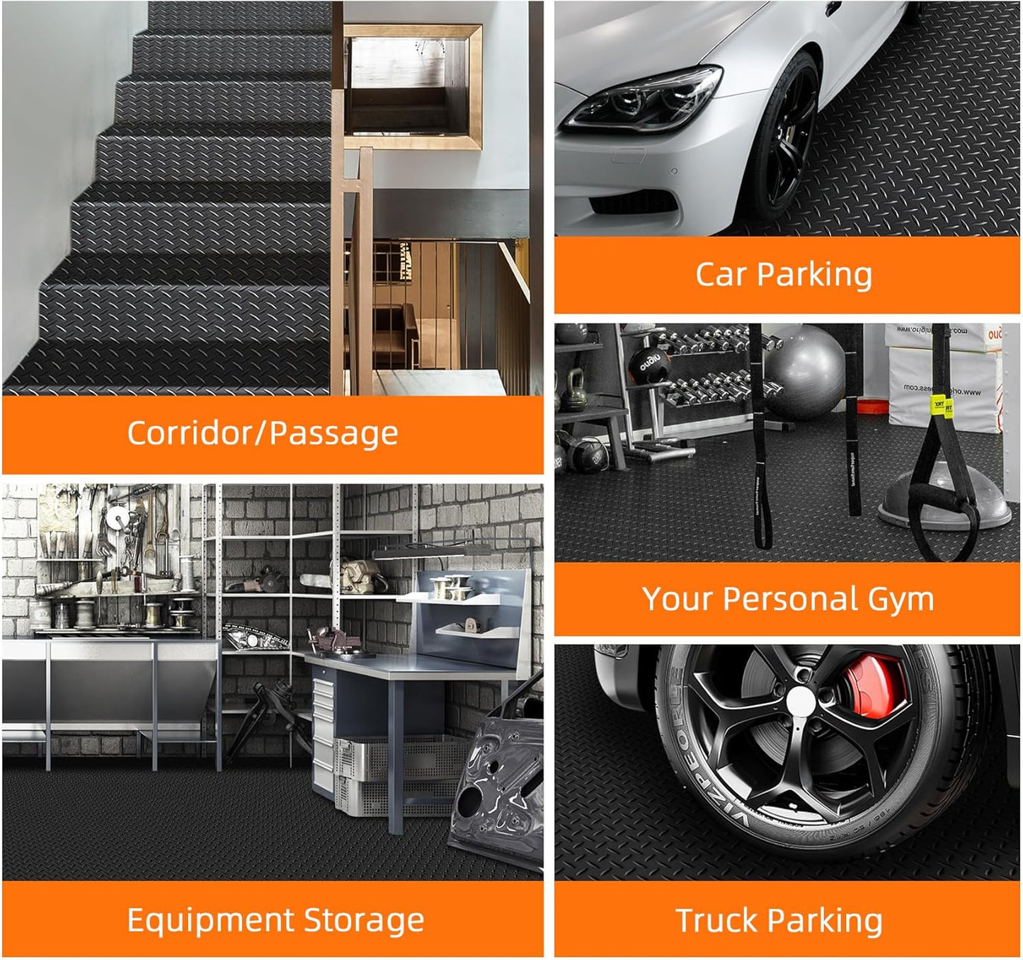 Nisorpa 16'5'' x 3'4'' Diamond Plate Flooring Roll, Rubber Garage Floor Mat, Non-Slip Floor Protector Rolls for Garage Under Car Warehouse Industry