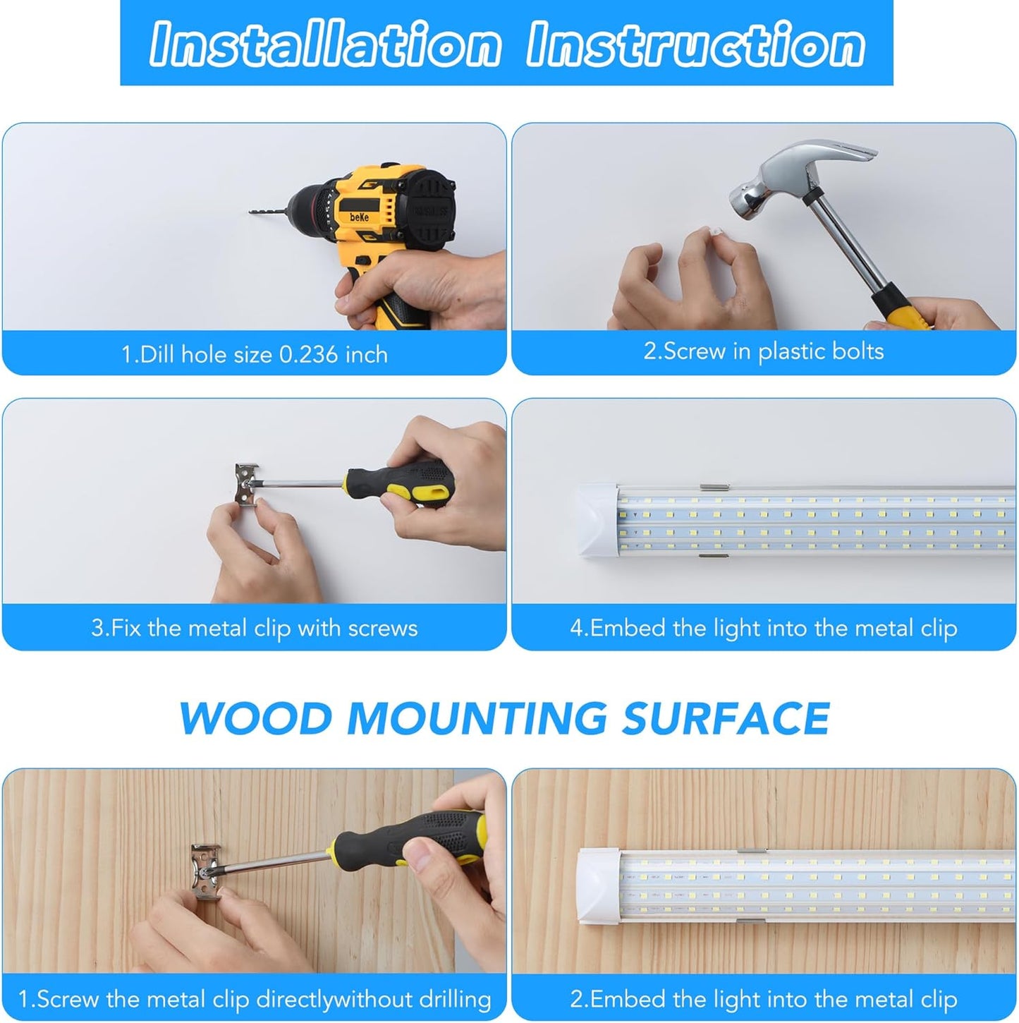 2 Pack 2FT T8 LED Shop Lights, 30W Integrated Tube Light, 4800LM 6000-6500K Daylight, Linkable Lighting, Plug & Play Energy-Saving Commercial Bay Lighting for Garage Warehouse Basement (V8)