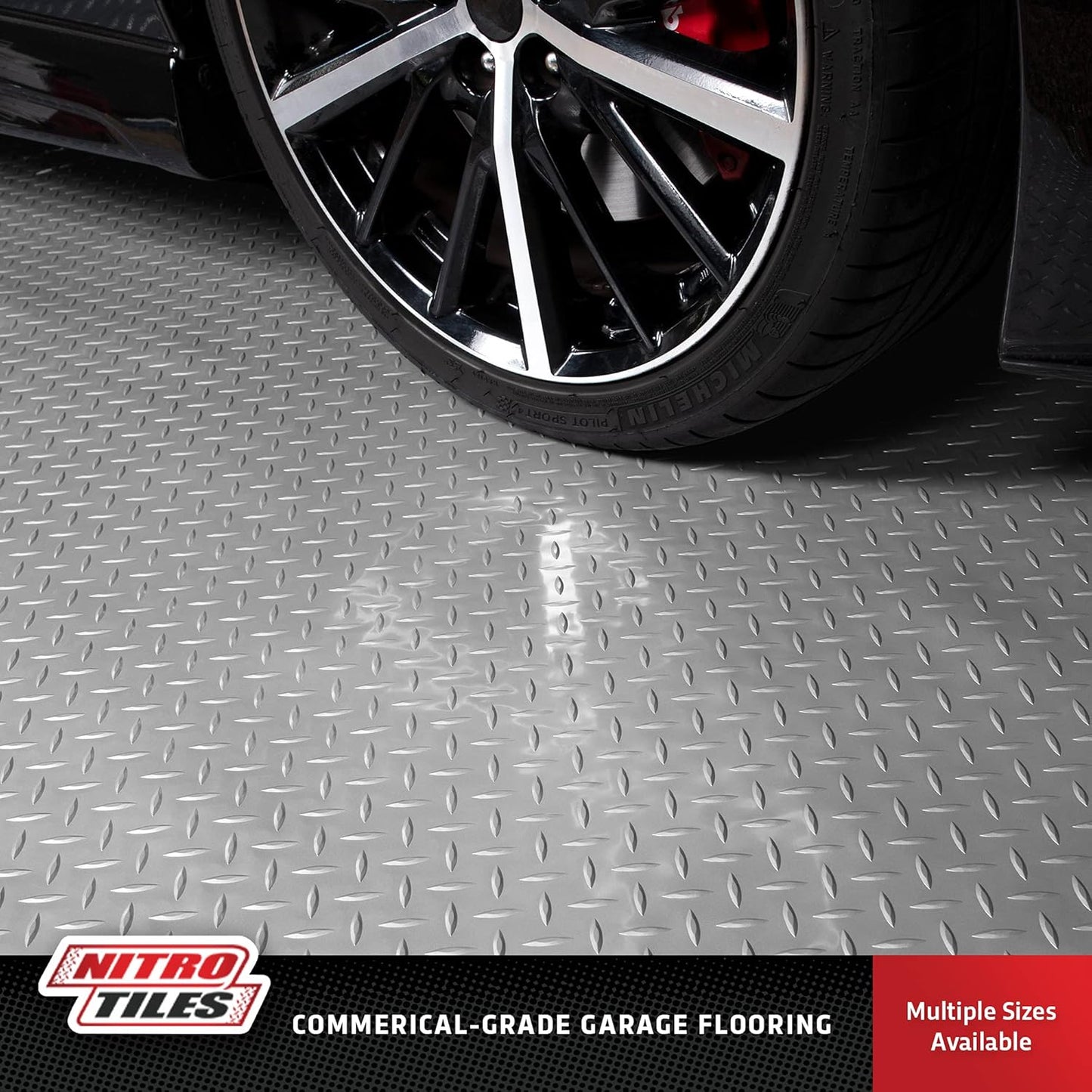 IncStores 2.5mm Thick Commercial-Grade Nitro Roll Garage Floor Mat | Flexible Vinyl Floor Mat for a Stronger and Safer Garage, Workshop, or Trailer | Diamond-Plate, Stainless Steel, 10' x 40'