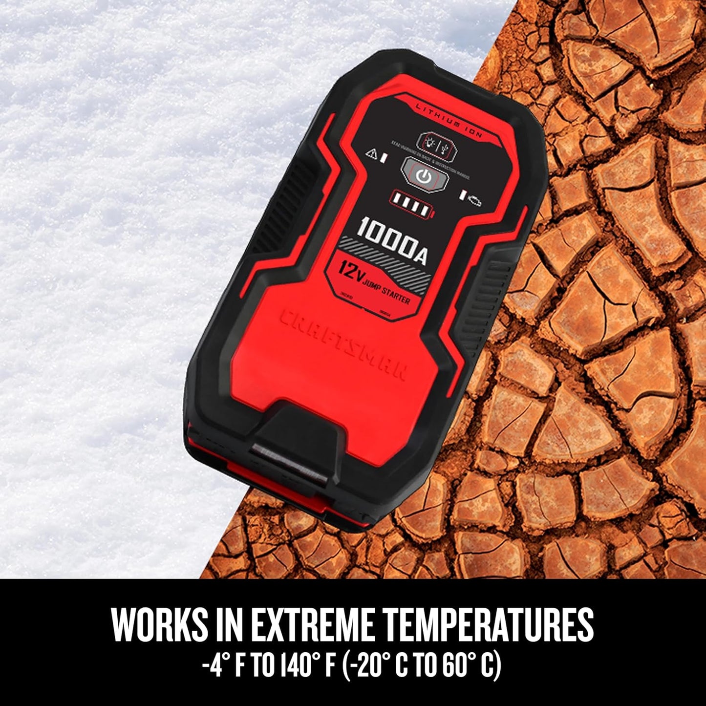 CRAFTSMAN Lithium Jump Starter and Portable Power Pack, CMXCESM263, 3-in-1, 2.4 Amp USB Port, LED Light, 1000 Amps, 12 Volt, for Motorcycle, Car, SUV, Truck, and Marine Batteries