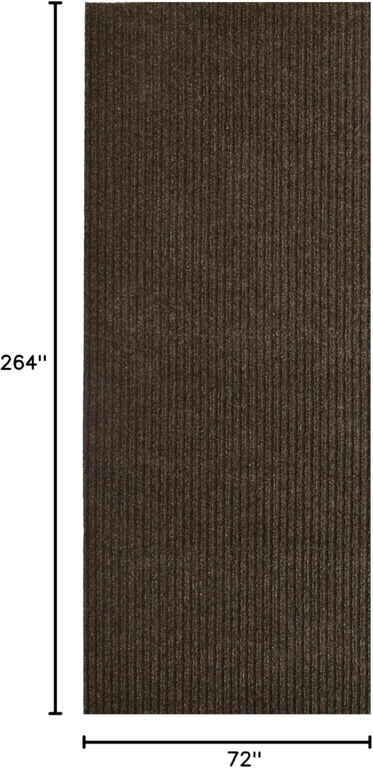 iCustomRug Spartan Weather Warrior Indoor/Outdoor Utility Ribbed Carpet Runner with Non-Slip Thermoplastic Rubber Backing, 6ft X 22ft in Brown