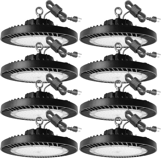 8Pack 250W UFO LED High Bay Light,30000lm 6000K Daylight 2500W Equivalent with US Plug Cable LED Garage Lights Commercial Warehouse Area Light Workshop Garage Factory Lowbay Area Lighting