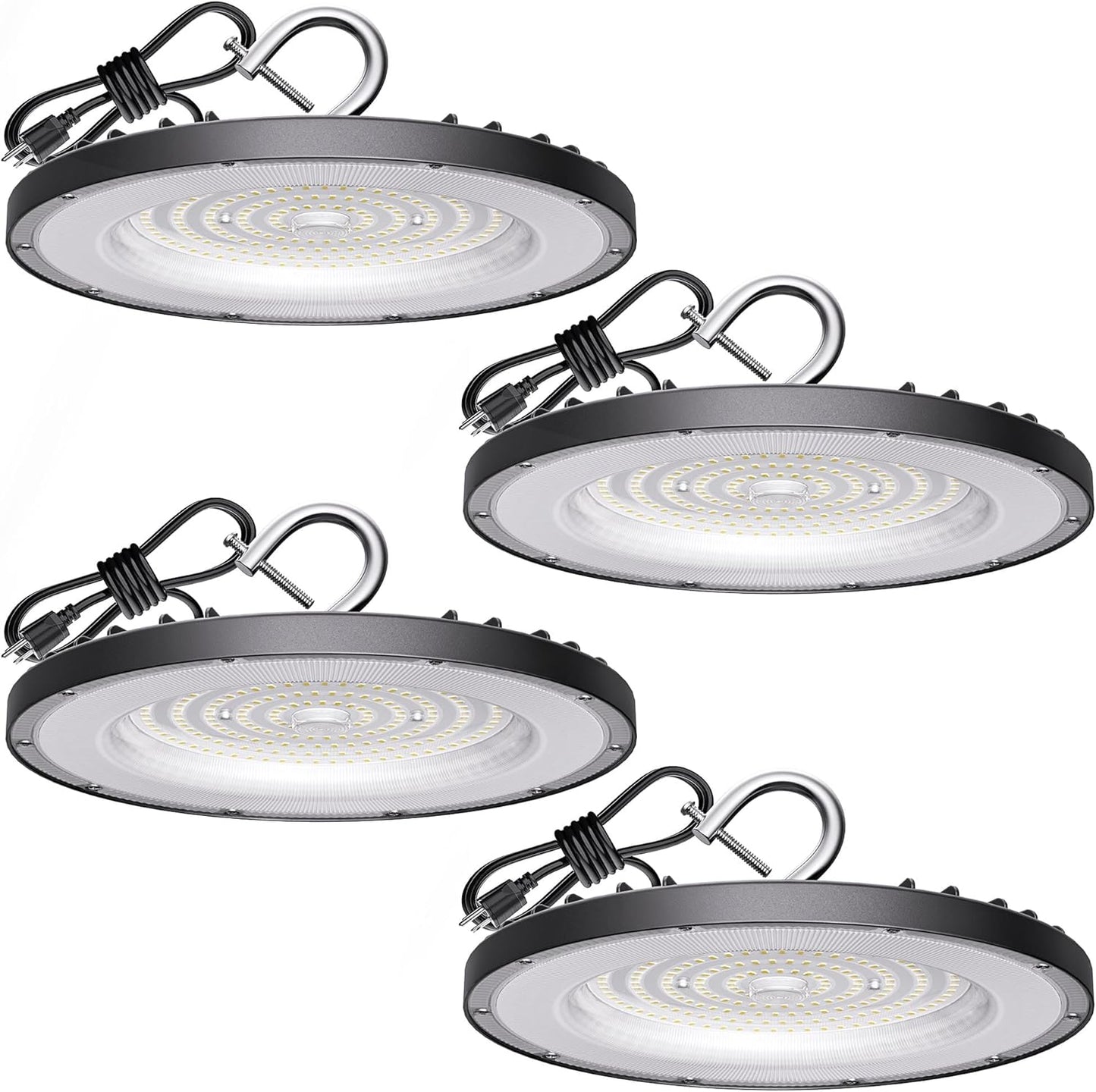 4 Pack UFO LED High Bay Light 150W(600W MH/HPS Equiv.), 21000lm, 5000K Daylight High Bay LED Shop Lights with 5' Cable US Hook, IP65 Commercial Light Fixture for Warehouse Workshop Barn Factory