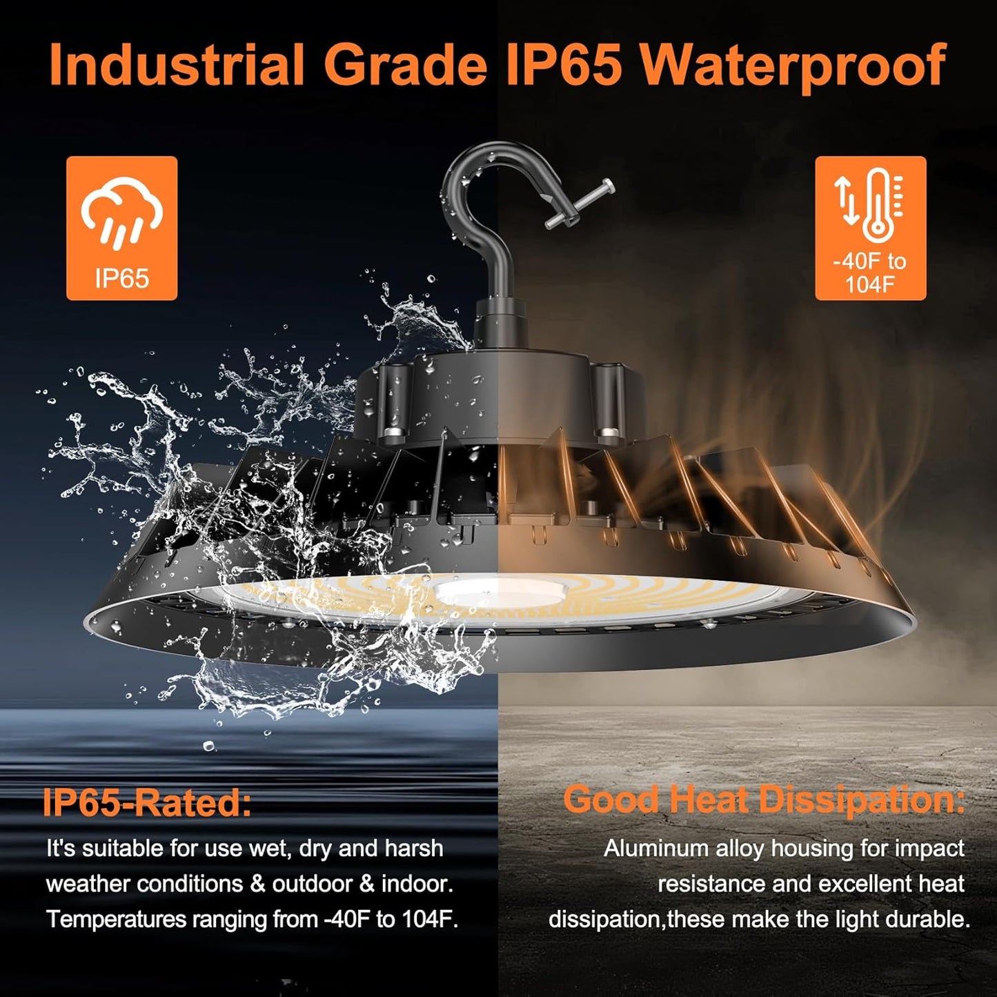 4Pack LED High Bay Lights, Super Bright 150W UFO High Bay LED Shop Lights, 22500LM 5000K, 0-10V Dimmable, 5' Cable Plug, IP65 Waterproof, ETL Listed Plug & Play Lighting for Factory Warehouse