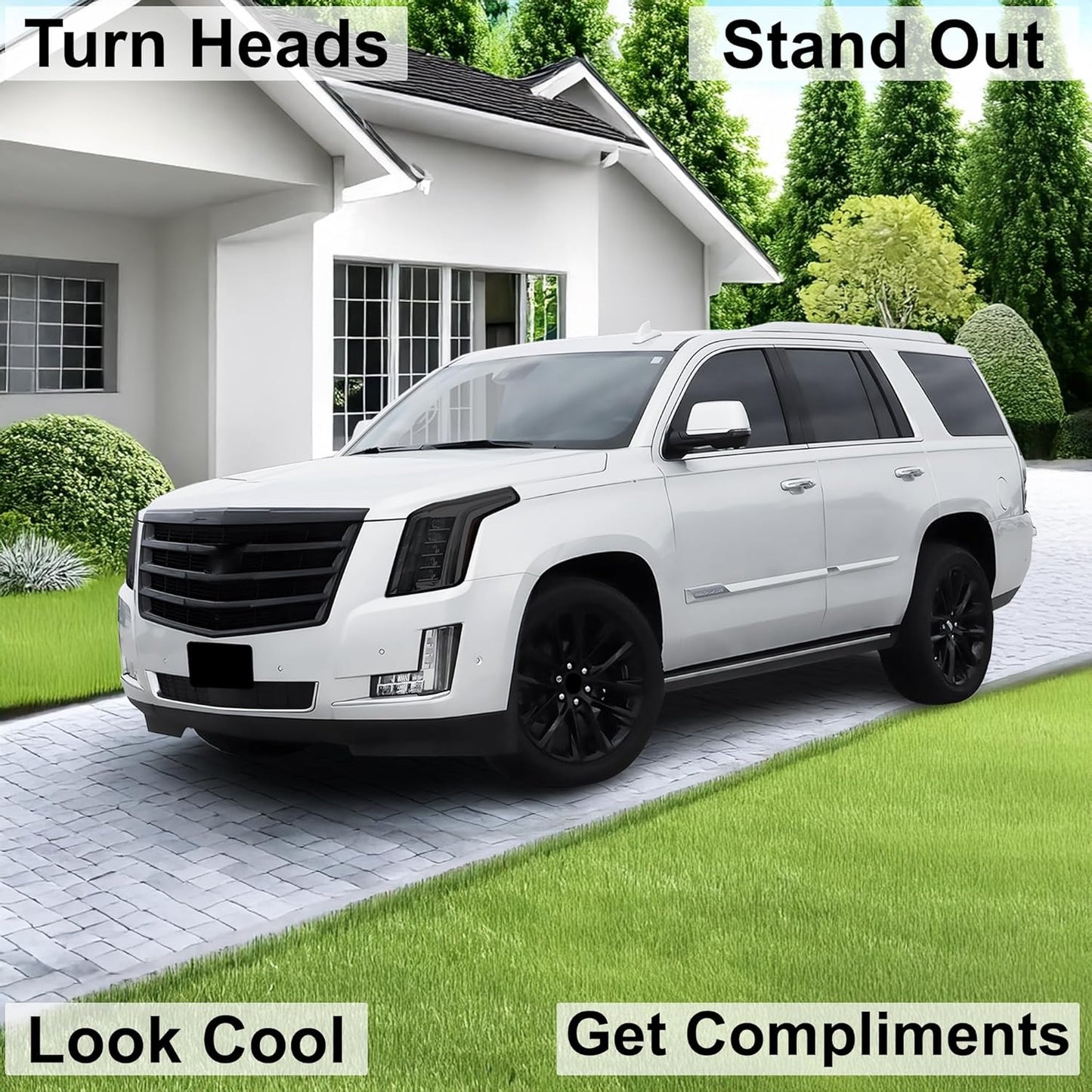 BOGAR TECH DESIGNS Full Headlight Head Light Tint Kit Fits Cadillac Escalade (ESV) 2015-2020, Dark Smoke