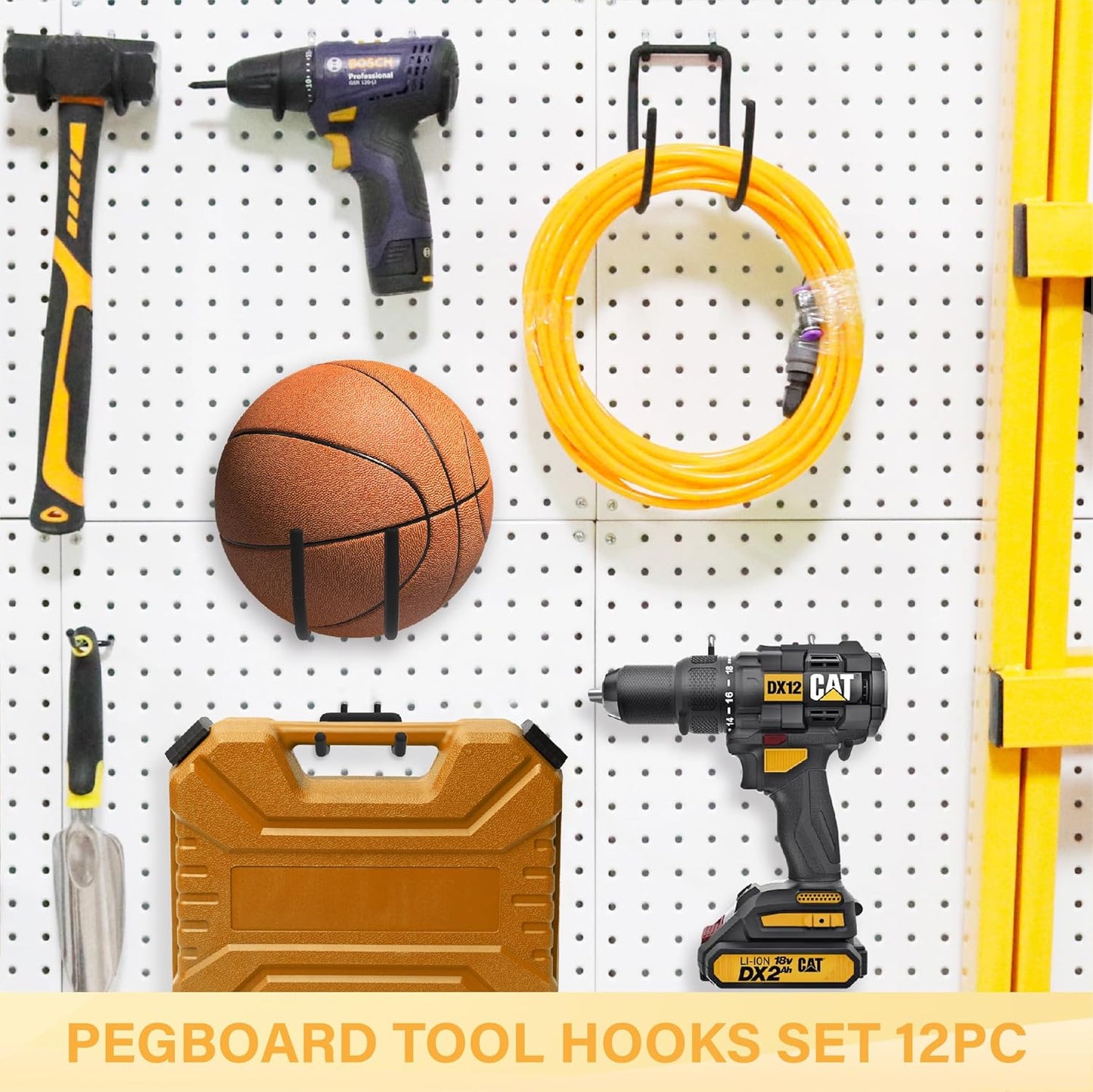 Heavy Duty Pegboard Hooks 12PC - Black Peg Board Hooks for Hanging Tools, Drill Holder, Only Fits 1/4" Peg Board, Ideal for garages, workshops, Craft Rooms, Retail Stores