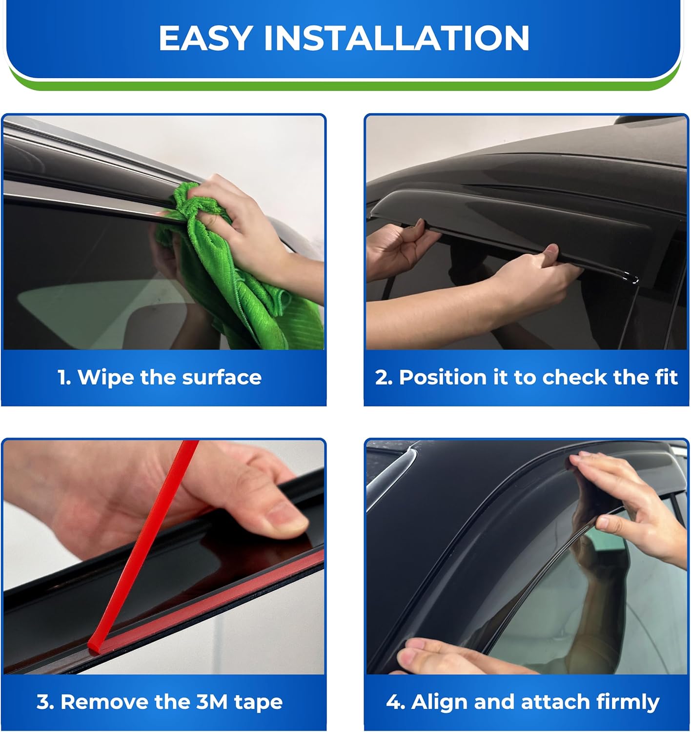 KPY Window Visor Compatible with Toyota Highlander & Highlander Hybrid 2008-2013, 4PC Rain Guard Side Window Vent Deflectors Tape-On Mugen Style, 2008 2009 2010 2011 2012 2013