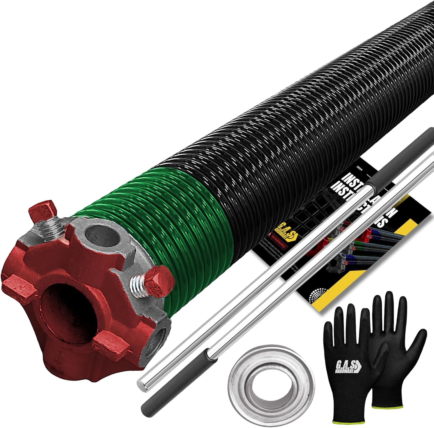 Garage Door Torsion Spring 243x1.75x31 Includes 1” Steel Bearing, Non-Slip Gloves, and Winding Bars for Left Side of Garage Door Precision E-Coating 5-Year Warranty Min. 30,000 Cycles (Red Cone)