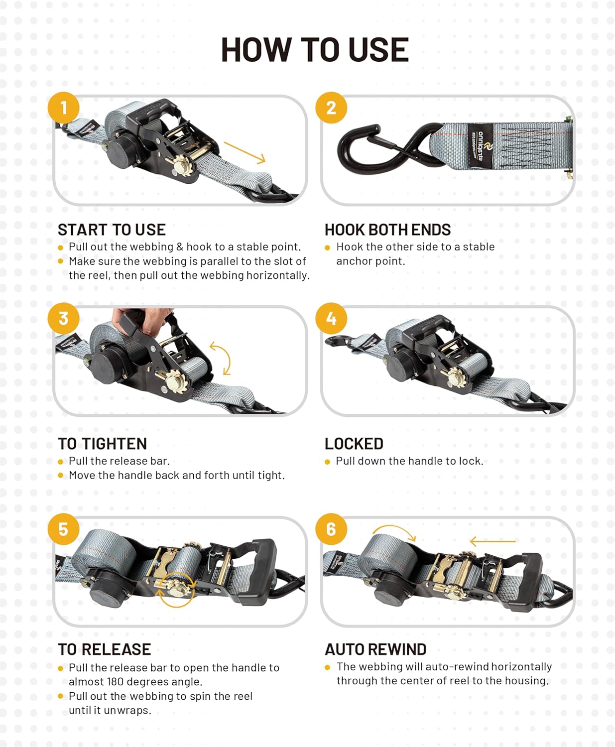 Strapinno Retractable Ratchet Tie-Down Straps,5,000 lbs Breaking Strength- 2 in x 12 ft Heavy Duty Ratchet Strap with Safety Lock S Hooks for Motorcycles, ATVs, UTVs, Lawn Equipment & Cargo (Gray)