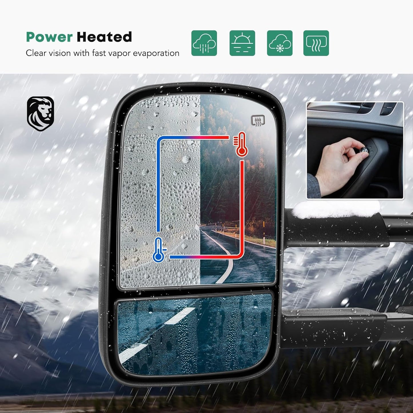 YHTAUTO Power Adjusted Heated Towing Mirrors Fit Toyota Tundra 07-21, Sequoia 08-17, Arrow & Turn Signal & Backup Running Light, w/Blind Spot Detection, Telescoping Driver Passenger Side Car Mirrors