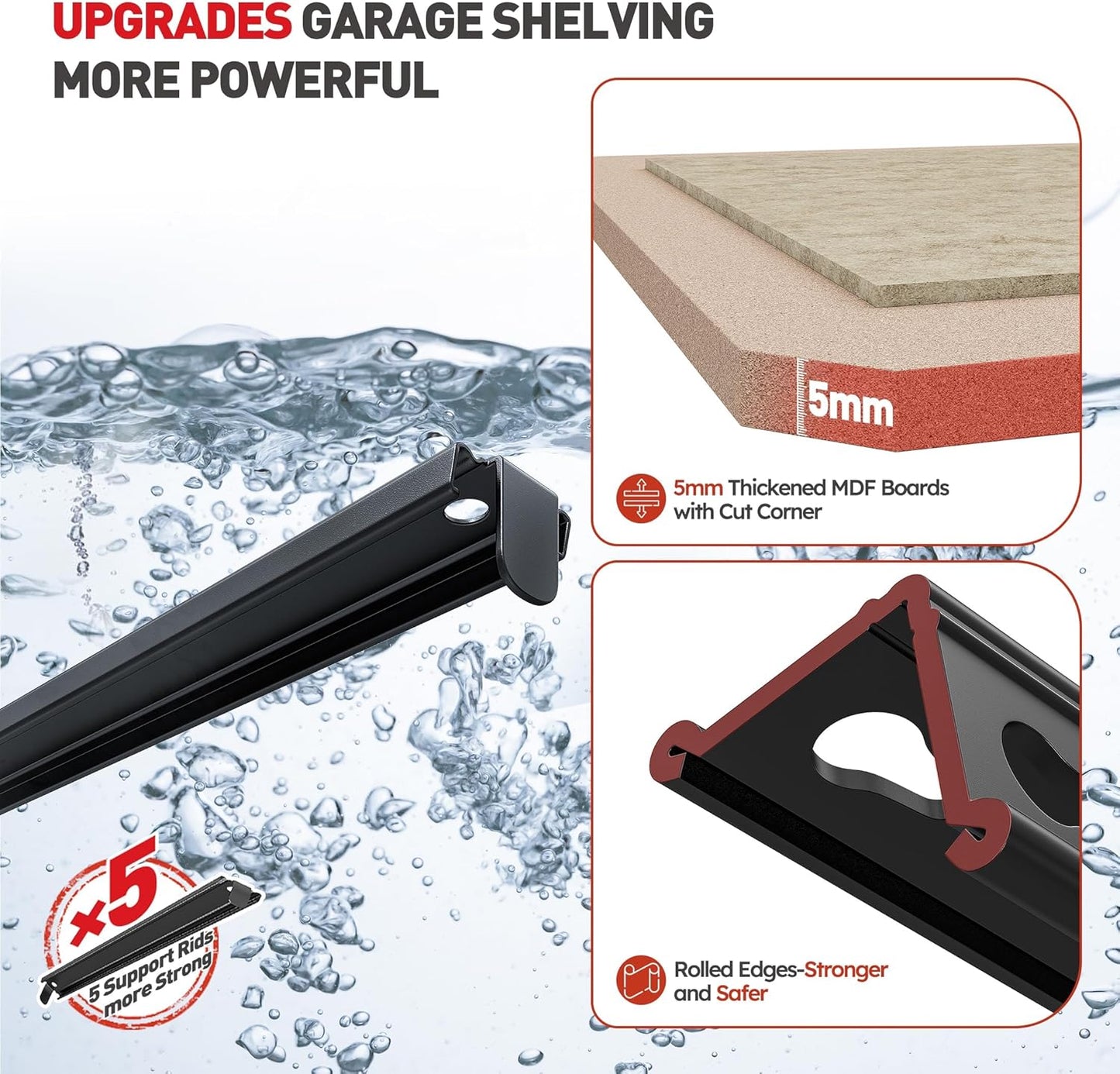 REIBII 2020LBS Storage Shelves 5 Tier Garage Shelving Heavy Duty, Adjustable Metal Shelving Unit, Garage Shelves for Basement, Warehouse, Pantry, 72" H x 35.55" W x 16" D, Black, 3 Pack