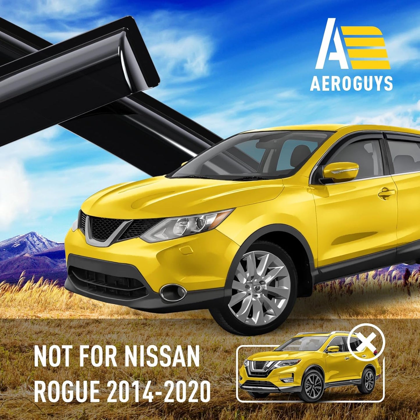 Extra Durable Window Deflectors Tape-On Window Visors Rain Guards Fit for Nissan Rogue Sport 2017-2022, Sun Visors, Wind Vent for Shades, Exterior Car Accessories - 6pcs. AG0224