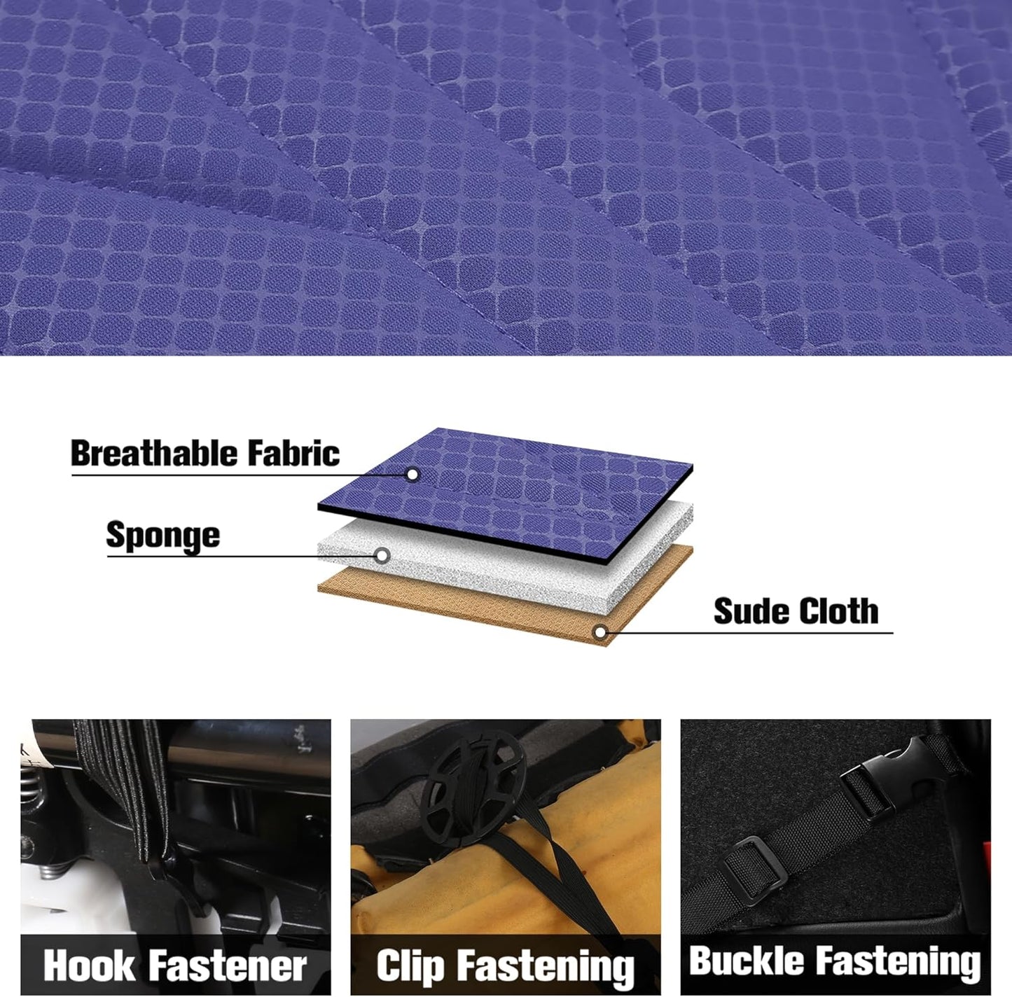 CAROMOP Luxury Faux Leather&Fabric Car Seat Covers Full Set with Breathable 3D Foam Back Support,Universal Comfortable Seat Covers for Cars,Trucks,SUVs, Front Armrests Compatible(5-Seat Black/Blue)