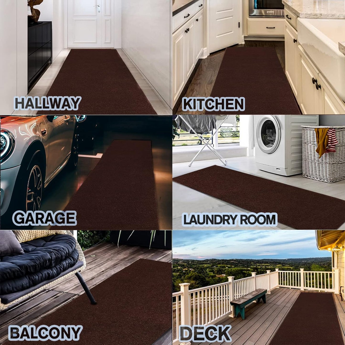 Custom Size Backed Non-Slip Area Rugs Runner, Easy Clean, Waterproof Runner Rugs for Hallway Entryway, Kitchen, Laundry, 3FT x 43FT, Brown