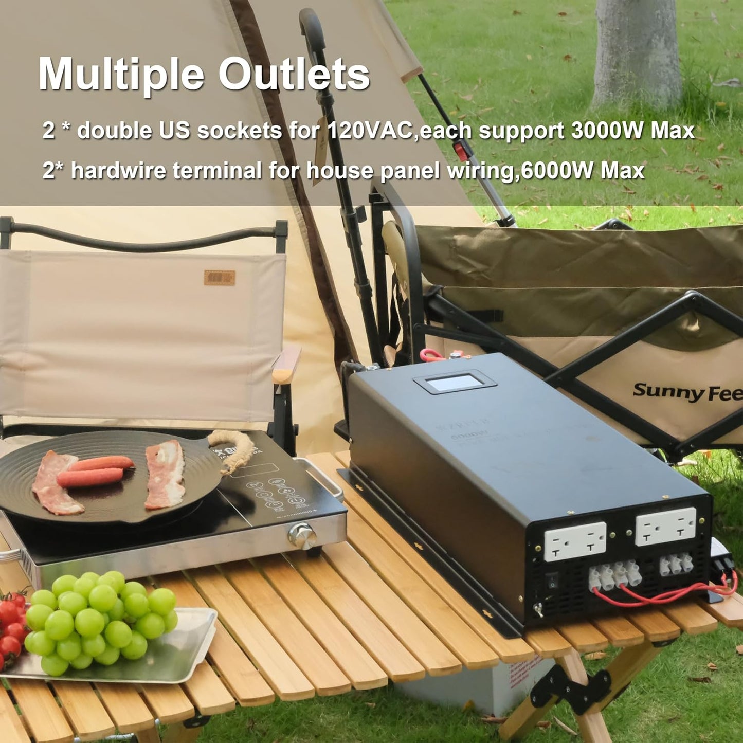 WZRELB 6000W Split Phase Pure Sine Wave Inverter, 24V DC to 120V/240V AC, 4 AC Outlets, Hardwire Terminal, High Efficiency up to 91.6%