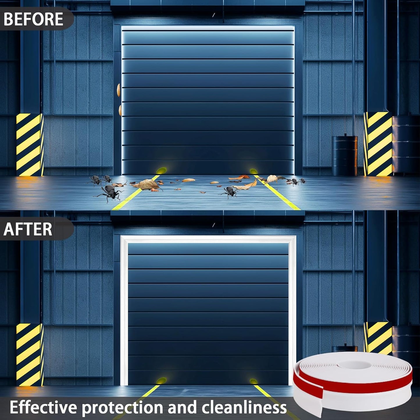 Gaahing Garage Door Top and Sides Seal Strip, Universal Weather Stripping, Self-Adhesive Weatherproofing Molding Trim with 40 Sets of Screws (White, 32.8 FT)