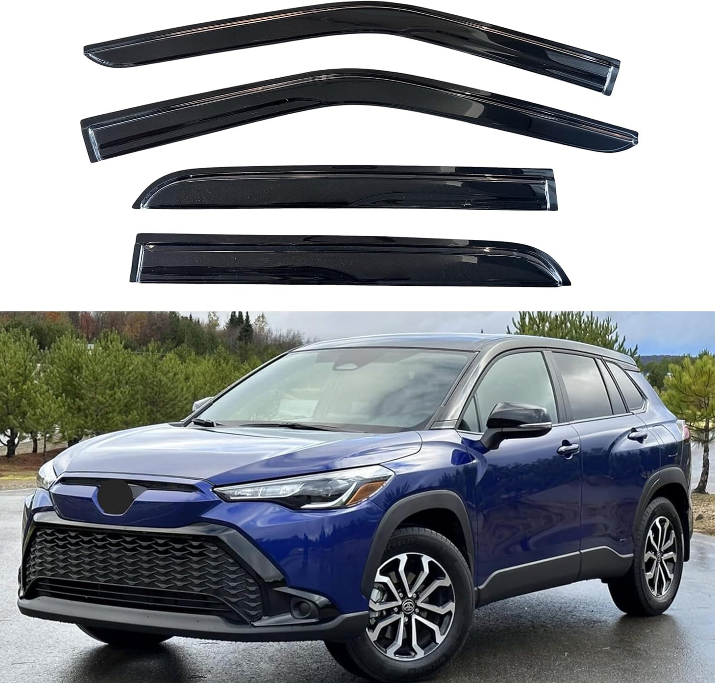 KPY Window Visor Compatible with Toyota Corolla Cross 2022 2023 2024, 4PC Rain Guard Side Window Vent Deflectors Tape-On Mugen Style, 2022 2023 2024