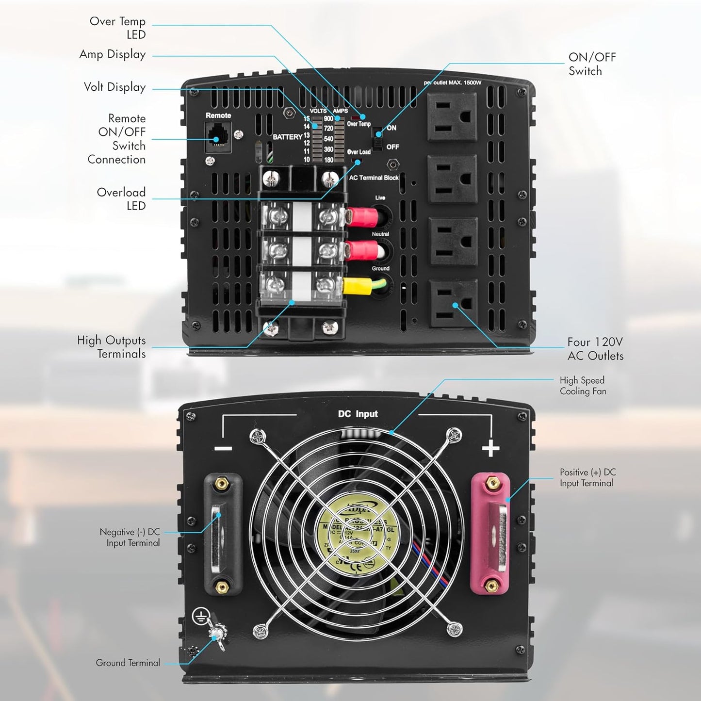 Wagan EL3746 12V 8000 Watt Power Inverter with Remote Control, 16000 Watt Surge Peak, Proline 12 Volt Power Converter for Home RV Camping Van Life Off Grid