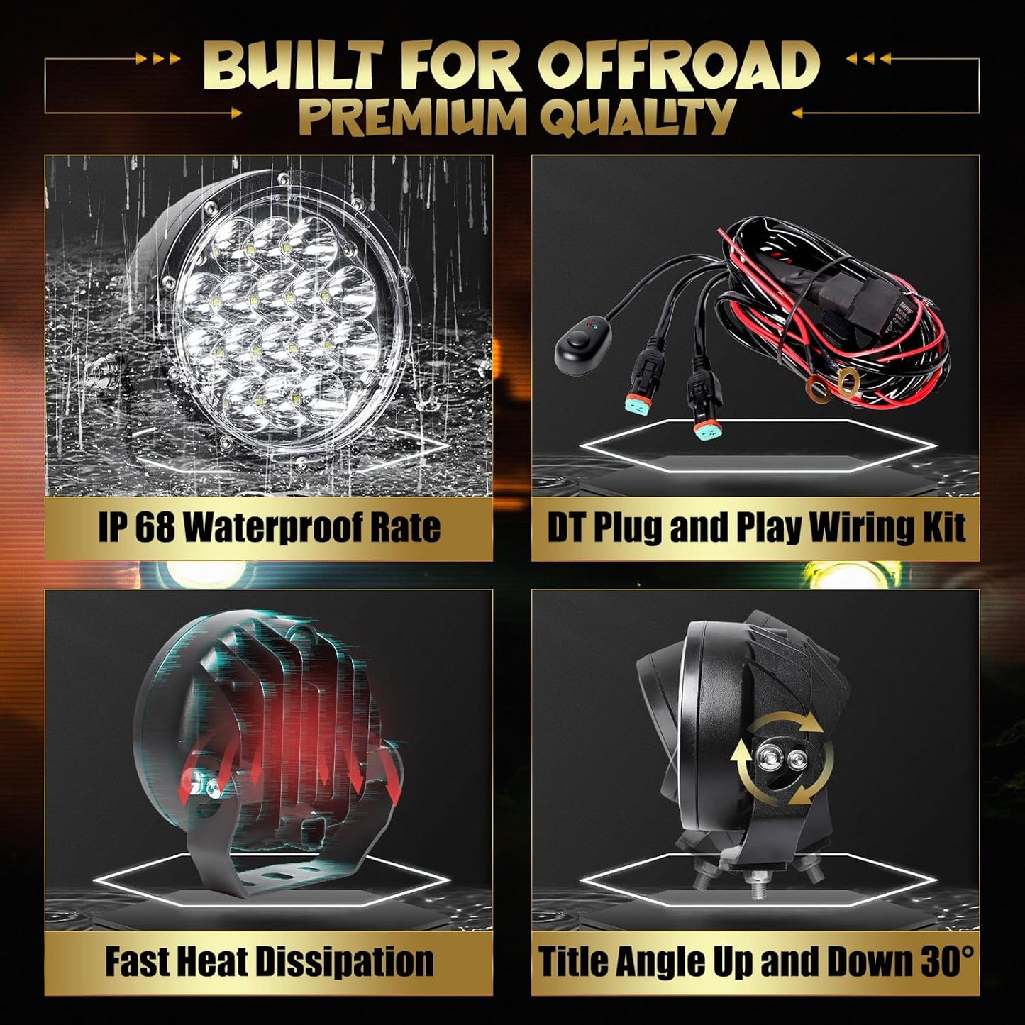 EXZEIT 160W 5 Inch Driving Lights,11200 Lumens Round Fog Lights Offroad Lights for Jeep Wrangler Trucks Toyota Pickup SUV ATV, Diffuser Covers and Yellow Covers Changeable, 12V/24V