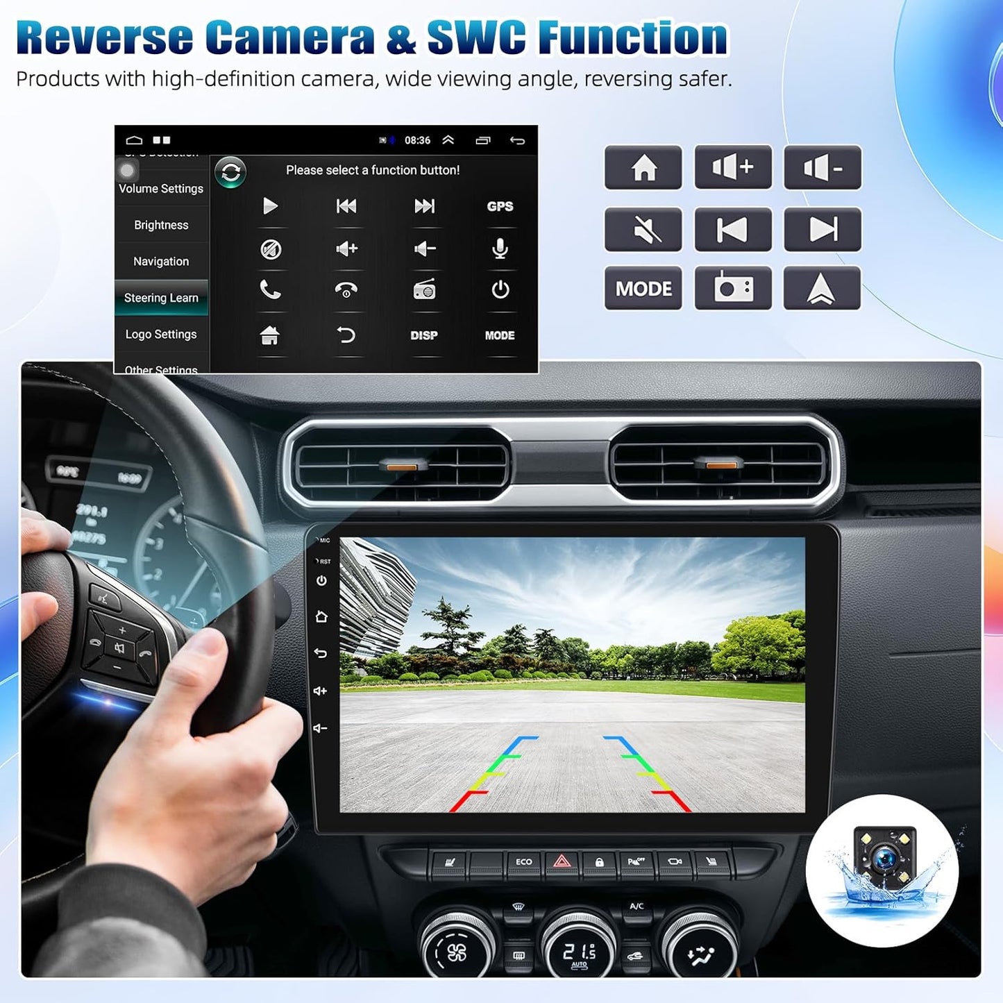 10.1Inch 2.5D HD Double Din Car Stereo Radio Receiver, Android Touch Screen MP5 Multimedia, Support GPS Navigation Bluetooth FM Radio+4 Led Lights Rear View Camera&Dual Mirror Link