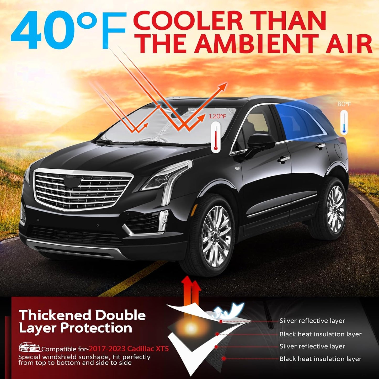 KAYZT Windshield Sun Shade for 2017-2025 Cadillac XT5 Foldable Sunshade SUV Front Window Custom Fit Car Accessories