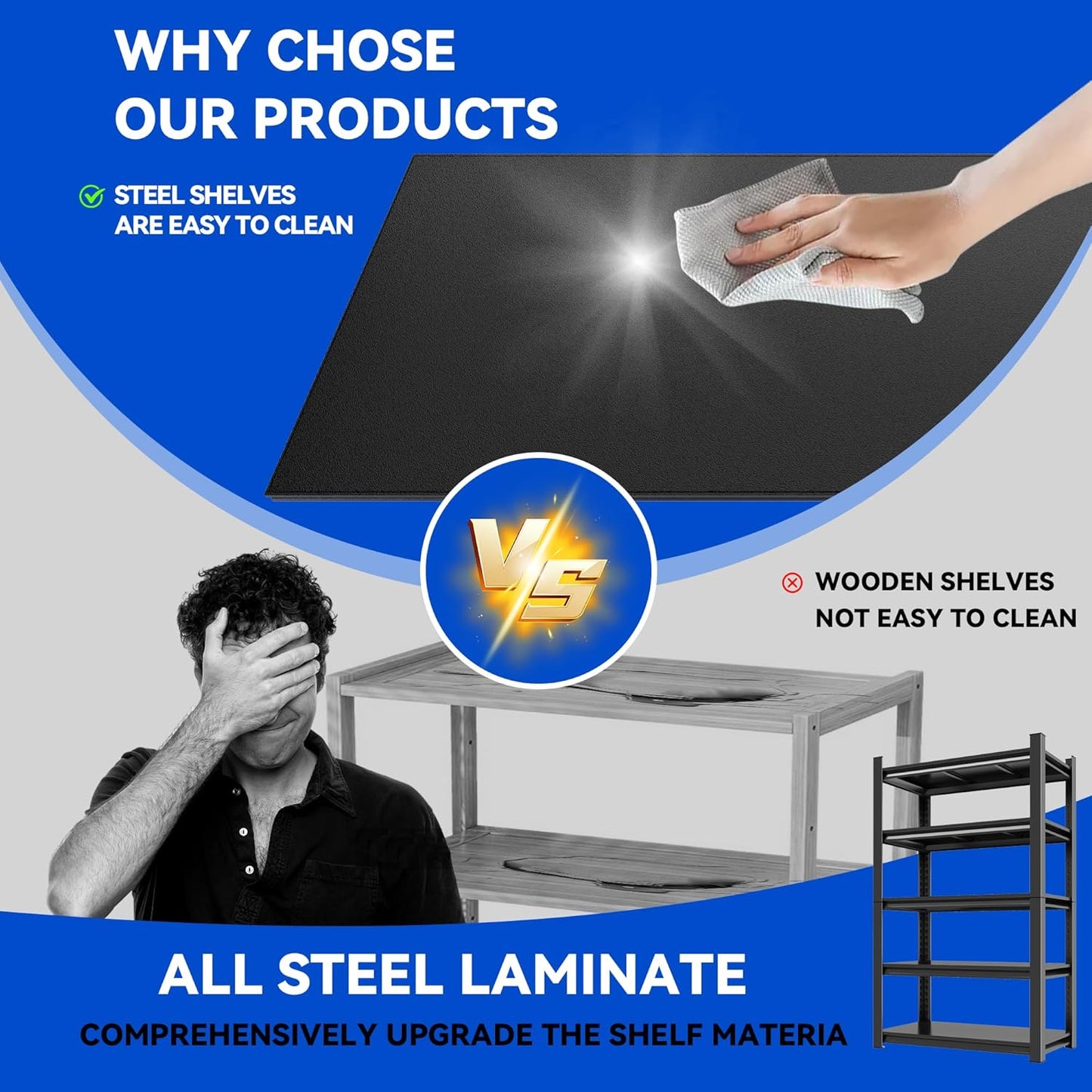 63"H Garage Shelving Heavy Duty Rack, 3000 LBS Large Capacity 5 Tier Adjustable Storage Shelves, Metal Industrial Shelf Units for Garage, Basement and Warehouse, 63"H×23.6"W×13.8"D, Black