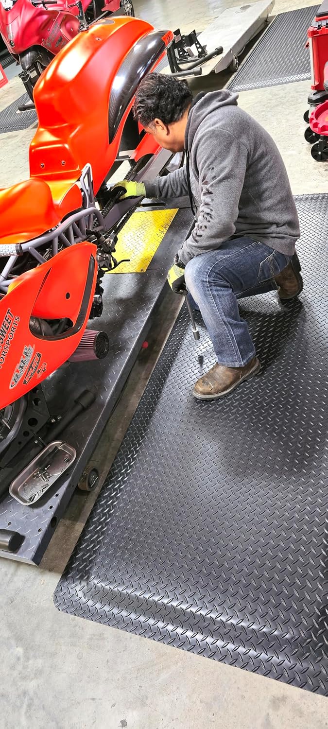 Rhino Mats, American Classic Diamond Anti-Fatigue Mats, Industrial Ergonomic Comfort Standing Mat for Work, Home, Garage, Office, Kitchen or Anywhere (Black 1" Thick, 2 FT. x 16 FT.)